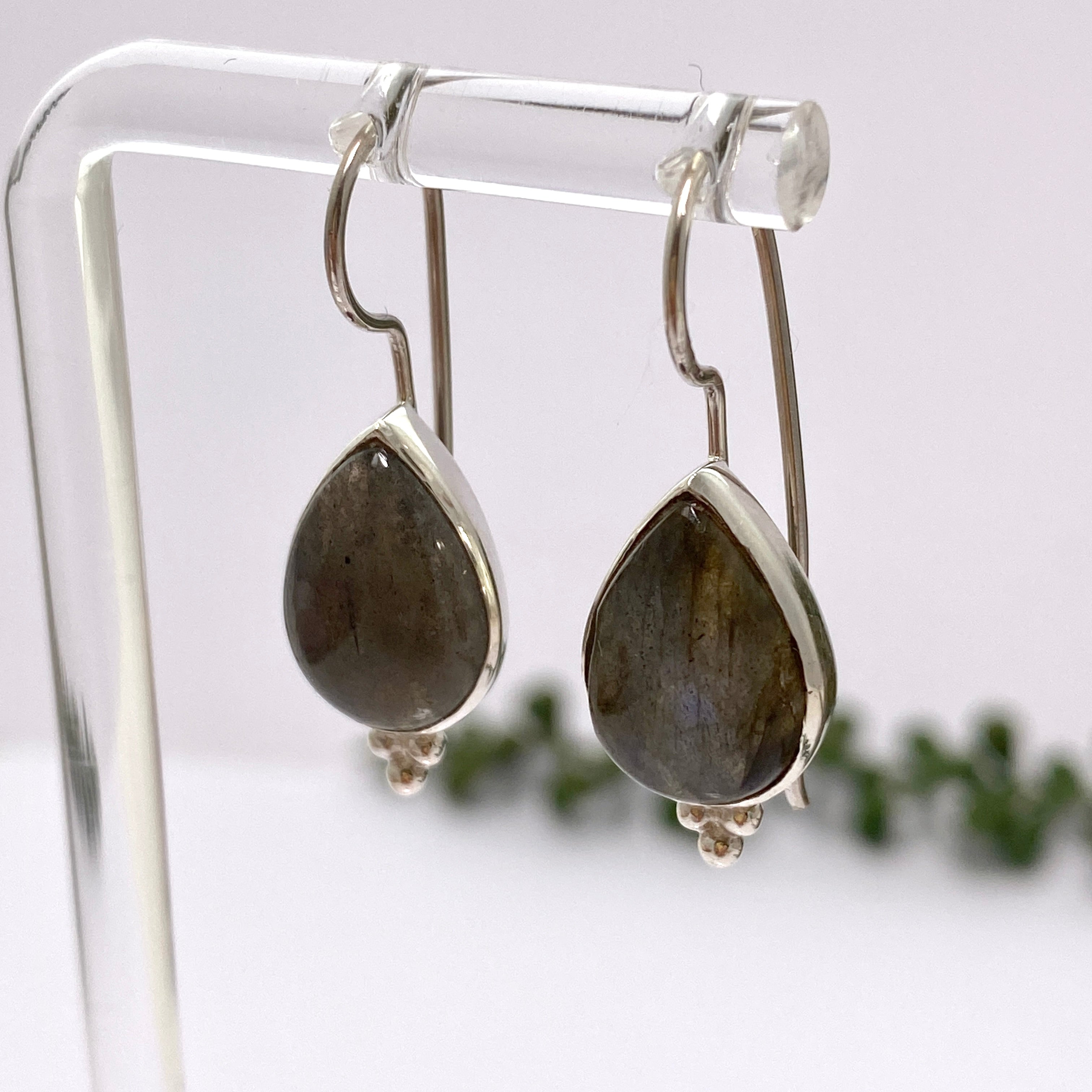 Labradorite Teardrop Cabochon Earrings with Fixed Hook - Natural Stone Jewelry for Women, Boho Style Dangle Earrings | Perfect for Parties, Weddings & Everyday Wear