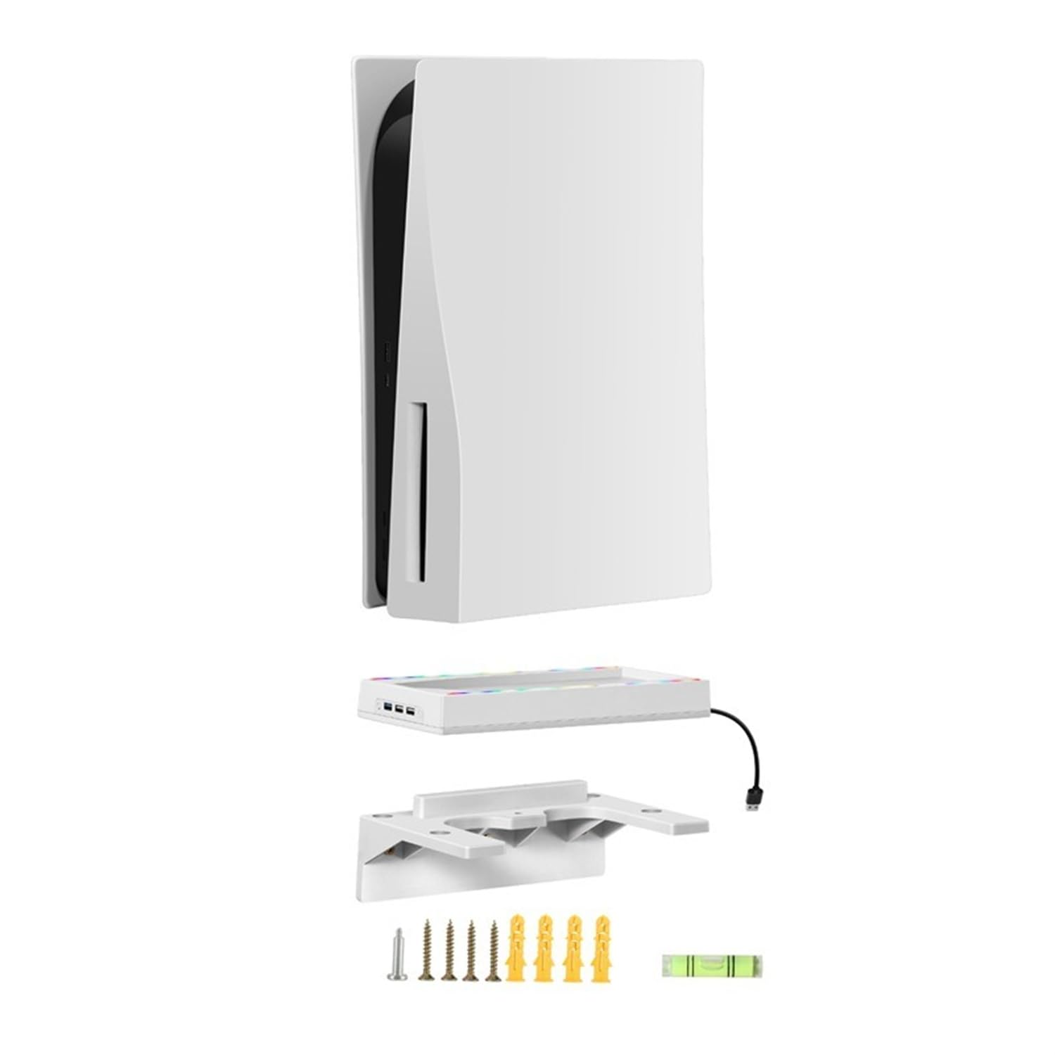 Scosao PS5 Wall Mount Bracket for PS5 Disc & Digital Edition - Steel Stand with RGB LED Lights & 2 Removable Controller Holders - Perfect for Gaming Room & Living Room Setup