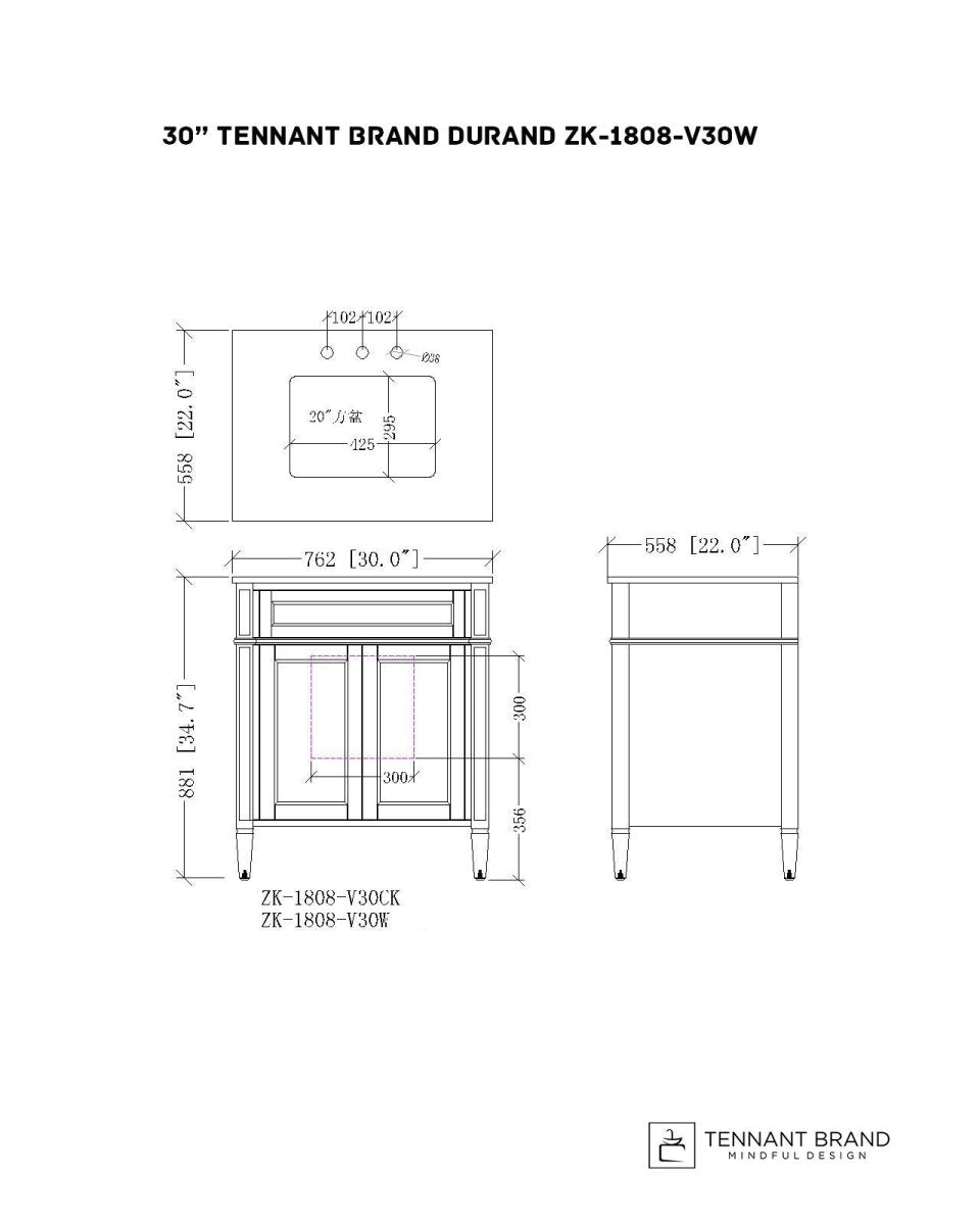 30 Inch Durand Modern White Bathroom Vanity with Stone Countertop - Elegant Sink Cabinet for Bathroom Remodel, Powder Room & Guest Bath Installation
