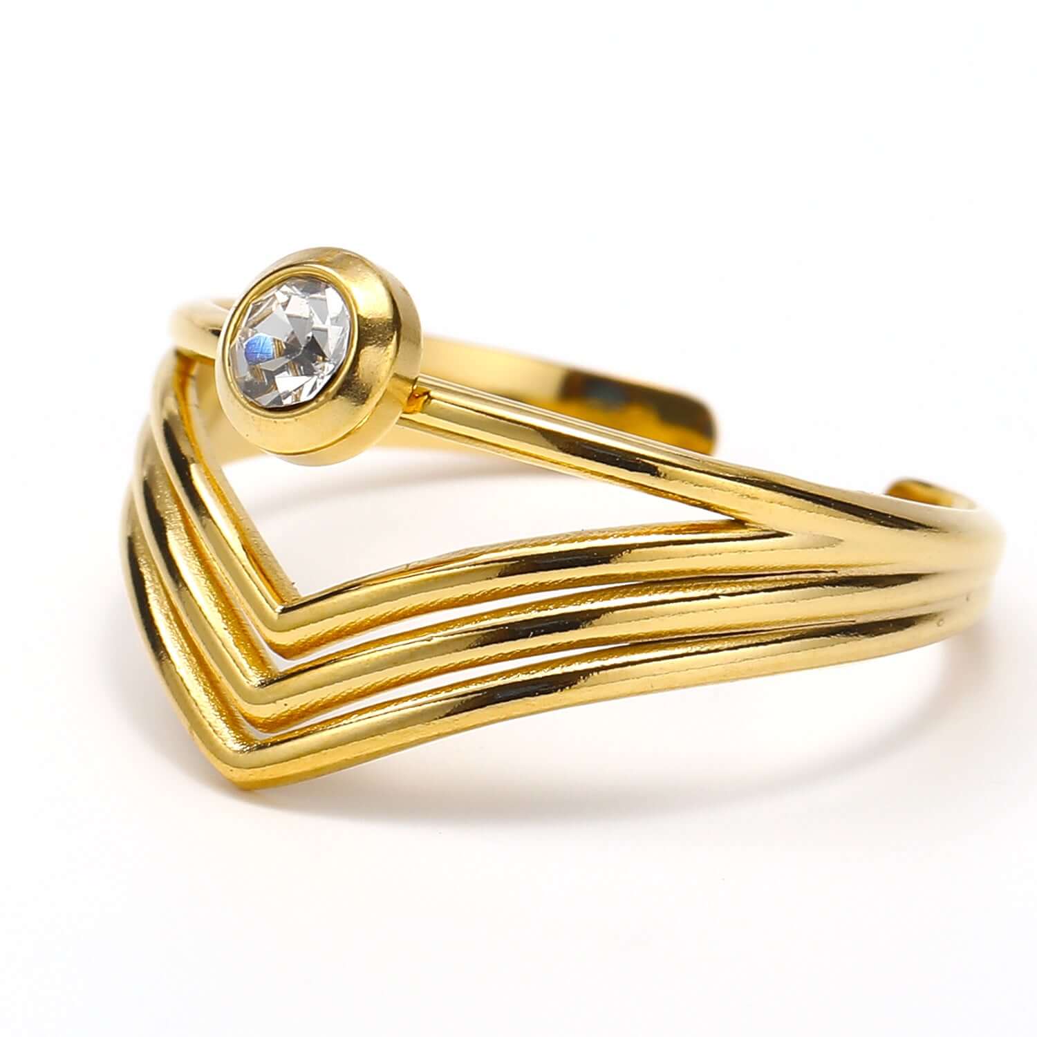 18K Gold Bezel Chevron Ring Stackable - Elegant Dainty Stacking Ring for Women | Perfect for Layering, Everyday Wear & Special Occasions | JDR006