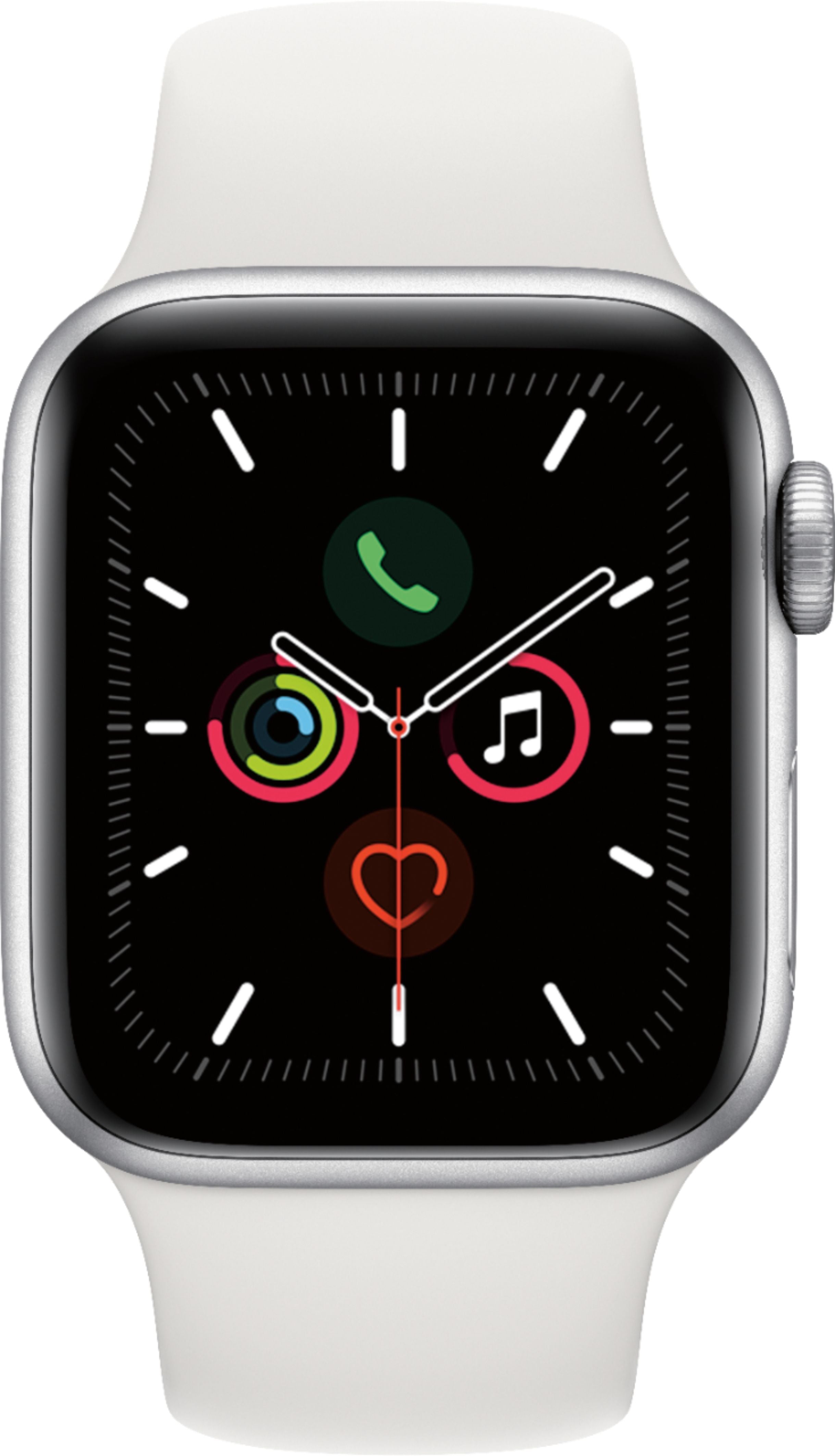 Apple Watch Series 5 (GPS) 40mm Silver Aluminum Smartwatch with White Sport Band - Fitness Tracker, Heart Rate Monitor & Water Resistant for Running, Swimming & Daily Use