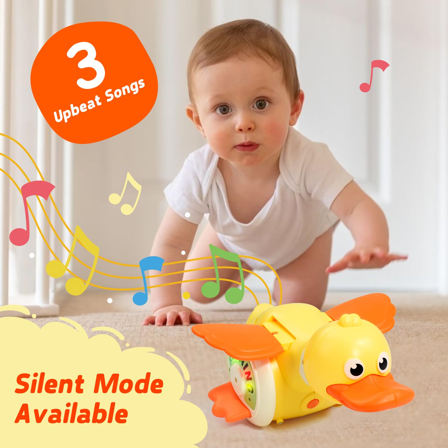 BAKAM Musical Crawling Duck Toy for Babies 18 Months - Light Up & Sound Toy for Tummy Time, Infant Crawling Practice - Fun Educational Baby Toy for Boys & Girls - Perfect for Playtime, Learning & Development