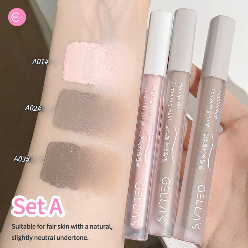 GELLA'S Liquid Contour & Matte Highlighter Trio Kit - 3-in-1 Face Sculpting Makeup Set for Cheekbones & Nose Contouring | Perfect for Everyday Glam & Photo Shoots