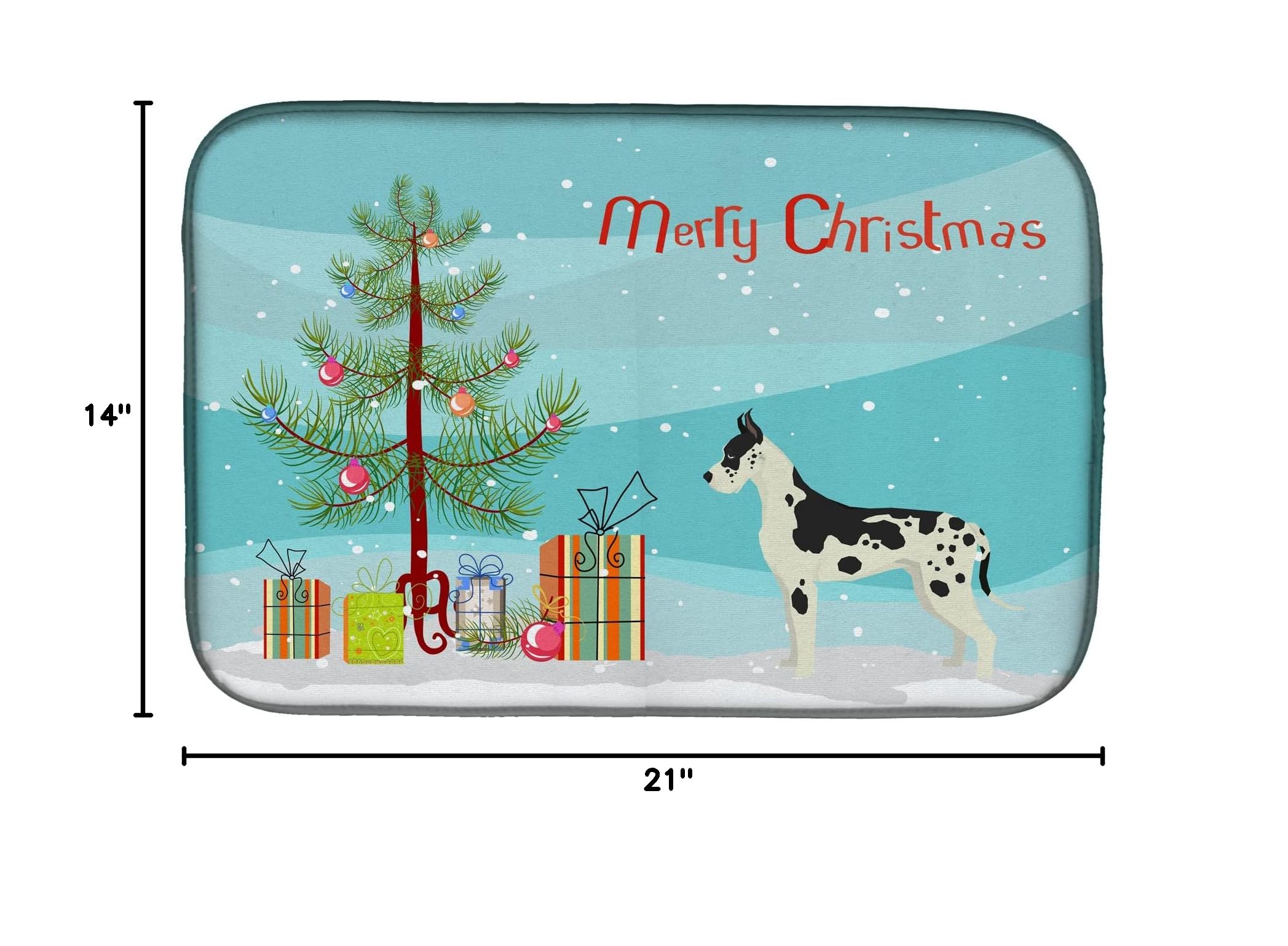 Great Dane Christmas Tree Dish Drying Mat - Absorbent Kitchen Counter Pad (14x21 Inch) | Holiday Dog Lover Gift & Festive Kitchen Decor for Countertop Drainer | Perfect for Christmas Parties & Dog-Themed Home Decor