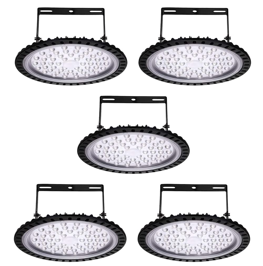 AZMYSYS 100W LED UFO High Bay Lights - Dimmable 16000 Lumens, IP65 Waterproof, 220V, 6000K-6500K Daylight - Ultra Slim Industrial & Commercial Lighting Fixture (5 Pack) - Perfect for Warehouses, Factories, Garages & Workshops