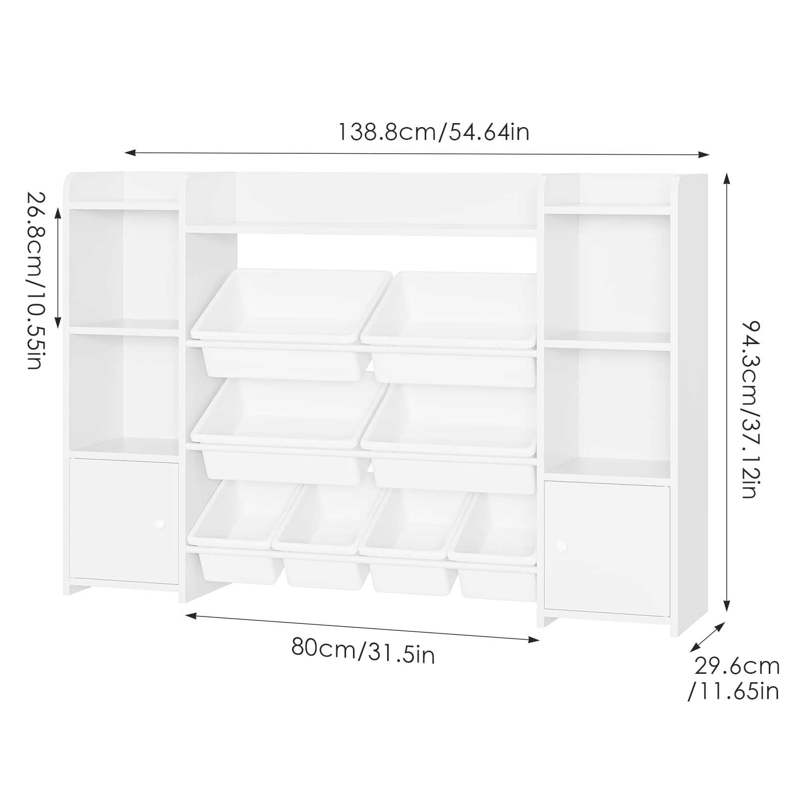 FOTOSOK 55-Inch Large Kids Toy Storage Organizer with 8 Bins & 6 Cubbies - Sturdy Bookshelf & Playroom Organization System for Toys, Books & Games - Perfect for Nursery, Daycare or Playroom (White)