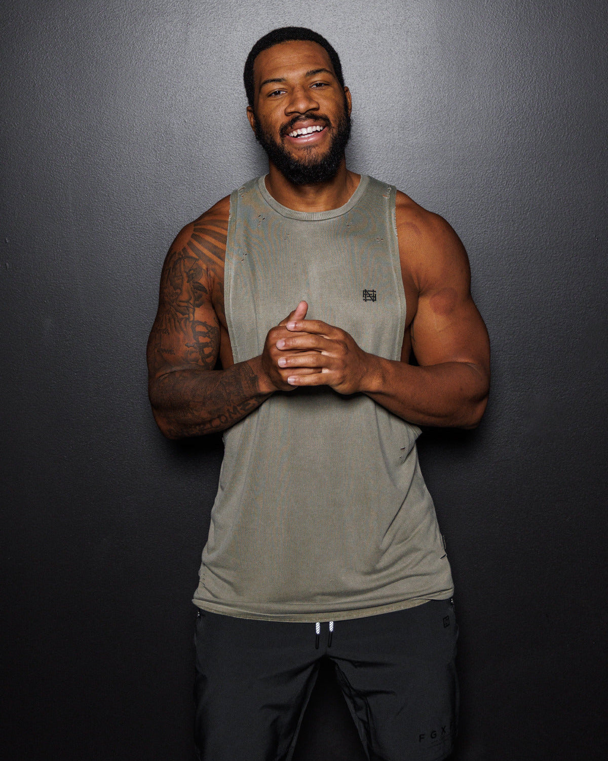 Men's Moto Distressed Muscle Tank Top - Olive Green | Vintage Biker Style Workout & Gym Shirt for Casual Wear & Street Fashion