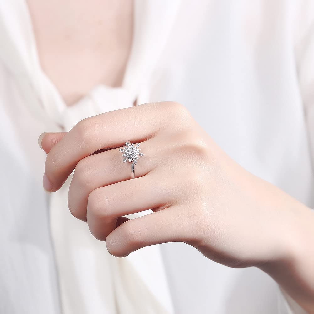 Christmas Snowflake Open Band Rings for Women - Cubic Zirconia Spinner Rings for Anxiety Relief, Adjustable Stackable Fashion Jewelry - Perfect Birthday, Xmas Gifts & Stress Relief Accessories for Daily Wear