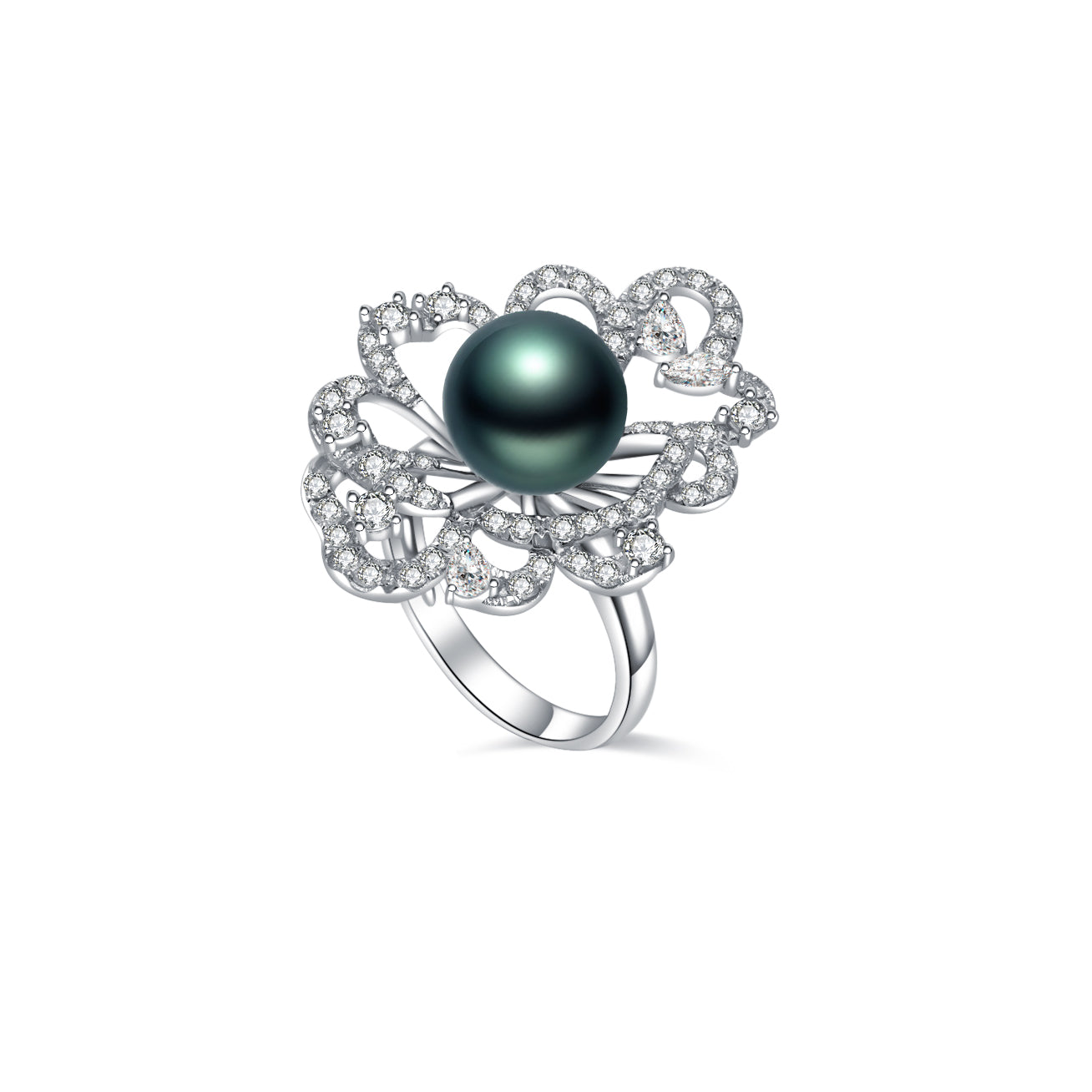 18K Gold Diamond Tahitian Pearl Ring for Women - Elegant Luxury Jewelry Gift for Anniversary, Engagement & Special Occasions