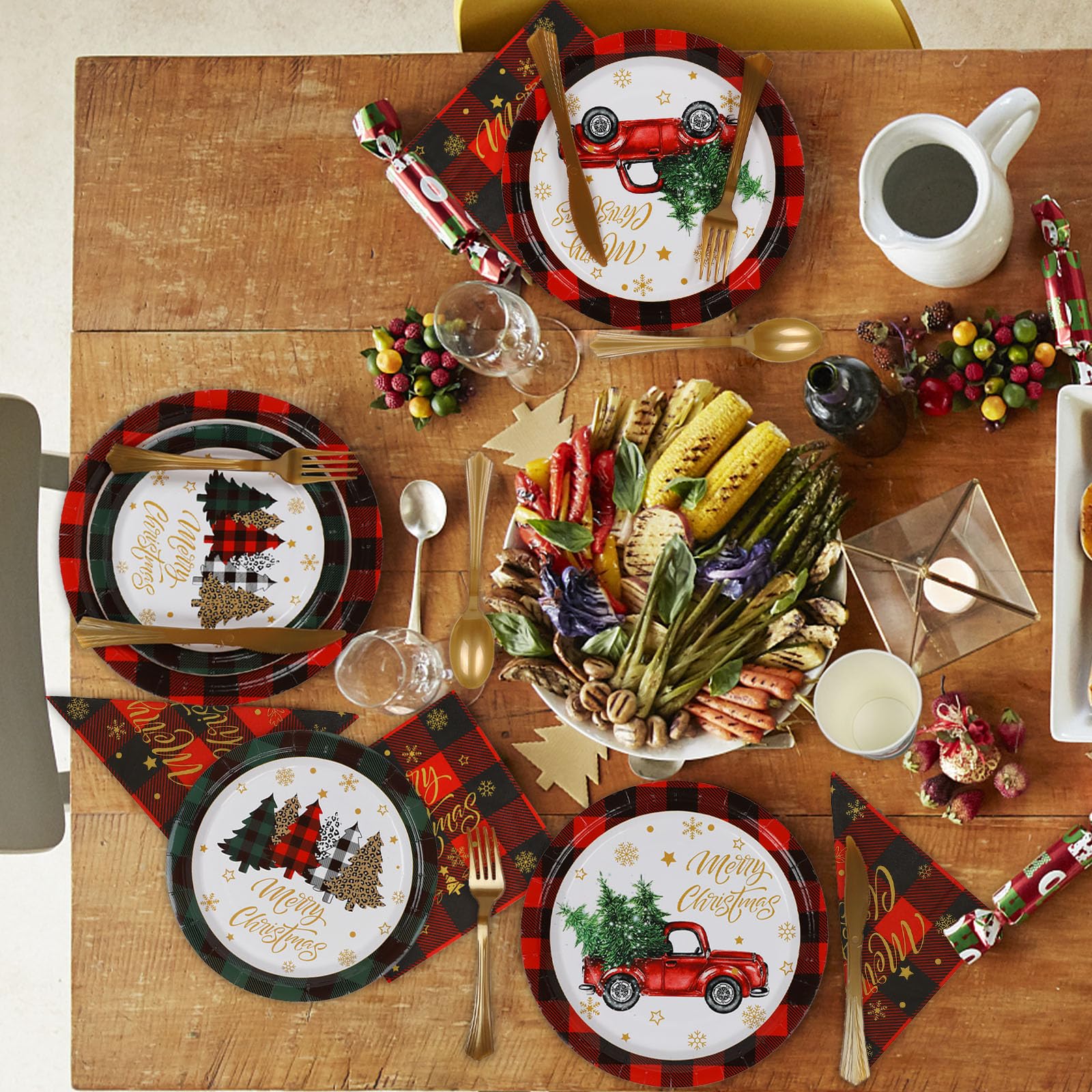 ANALIM 350-Piece Christmas Disposable Dinnerware Set - Holiday Party Plates, Cups, Cutlery & Napkins for Festive Gatherings, Family Dinners & Office Celebrations
