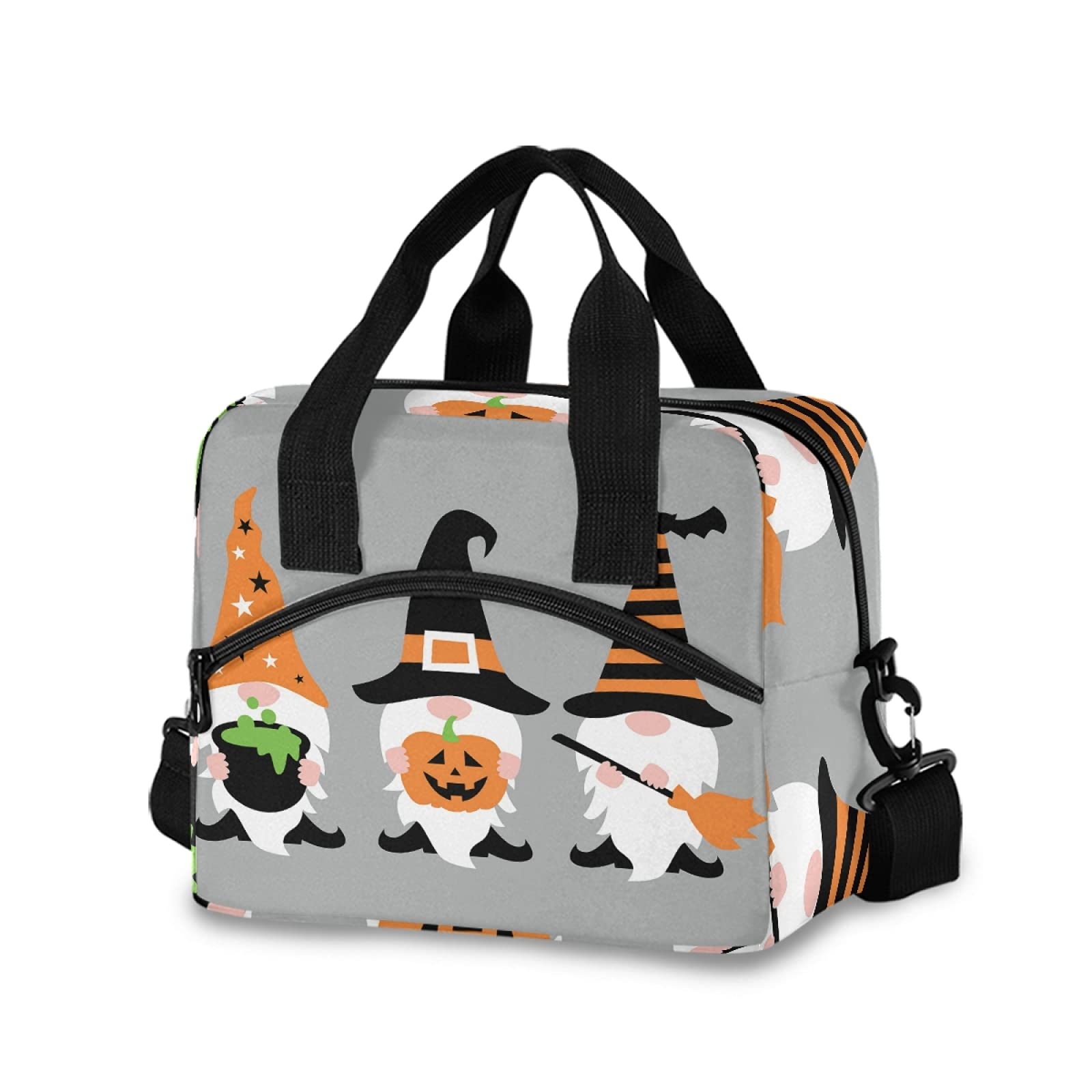 **Leakproof Insulated Lunch Bag with Christmas Gnomes Design - Reusable Cooler Lunchbox for Work, Travel & Picnics - Adjustable Shoulder Strap & Crossbody Tote**
