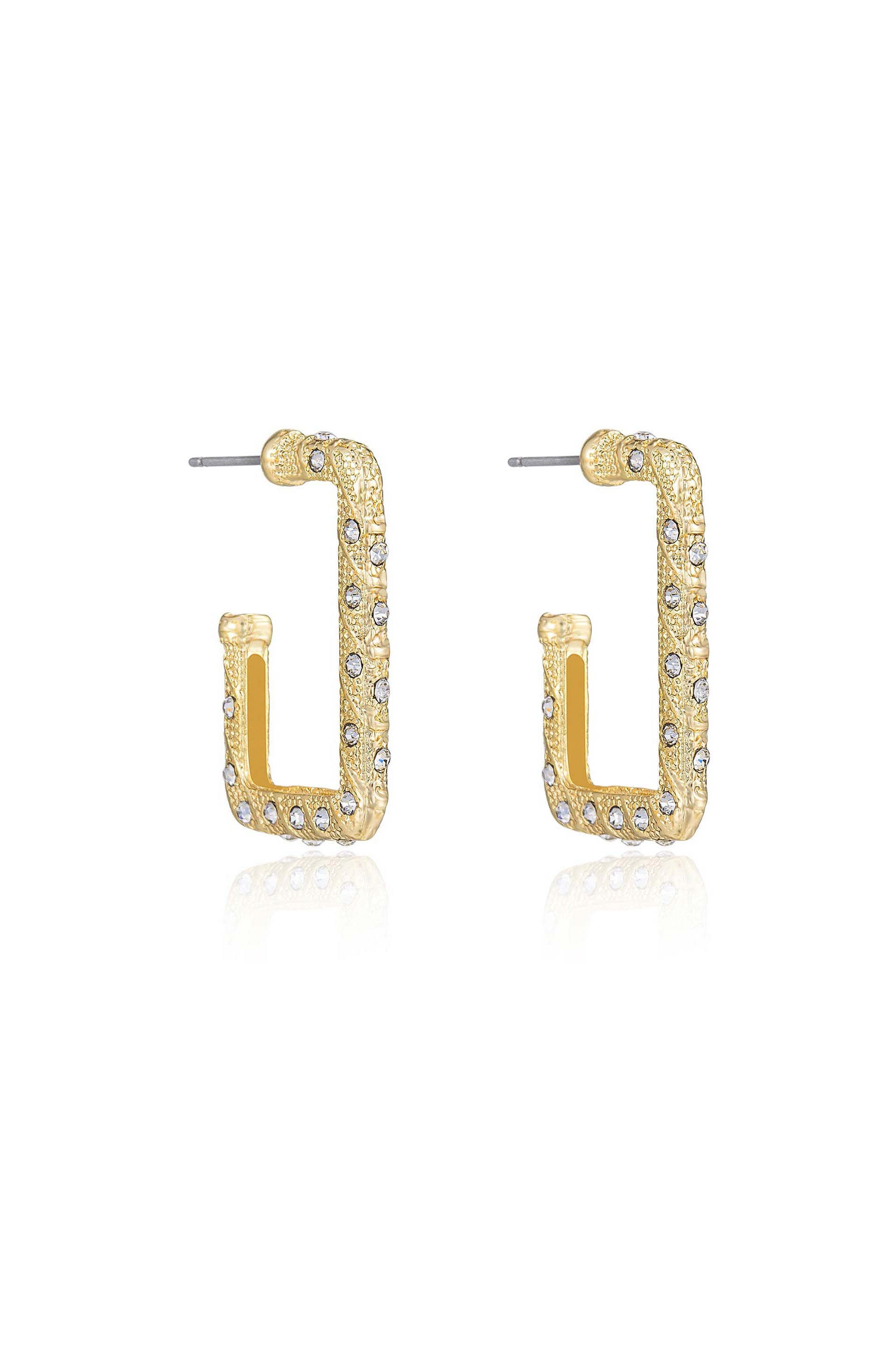 Sparkling Crystal Studded Rectangle Hoop Earrings for Women - Elegant Party & Wedding Jewelry Gift - Perfect for Evening Events, Date Night & Special Occasions