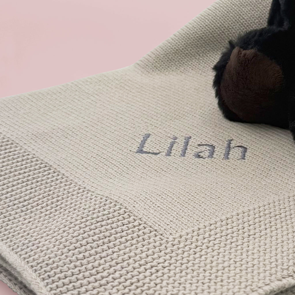 Personalized Parker Panda Plush Toy with Knitted Blanket - Grey Cuddly Stuffed Animal for Kids, Nursery Decor & Baby Shower Gift