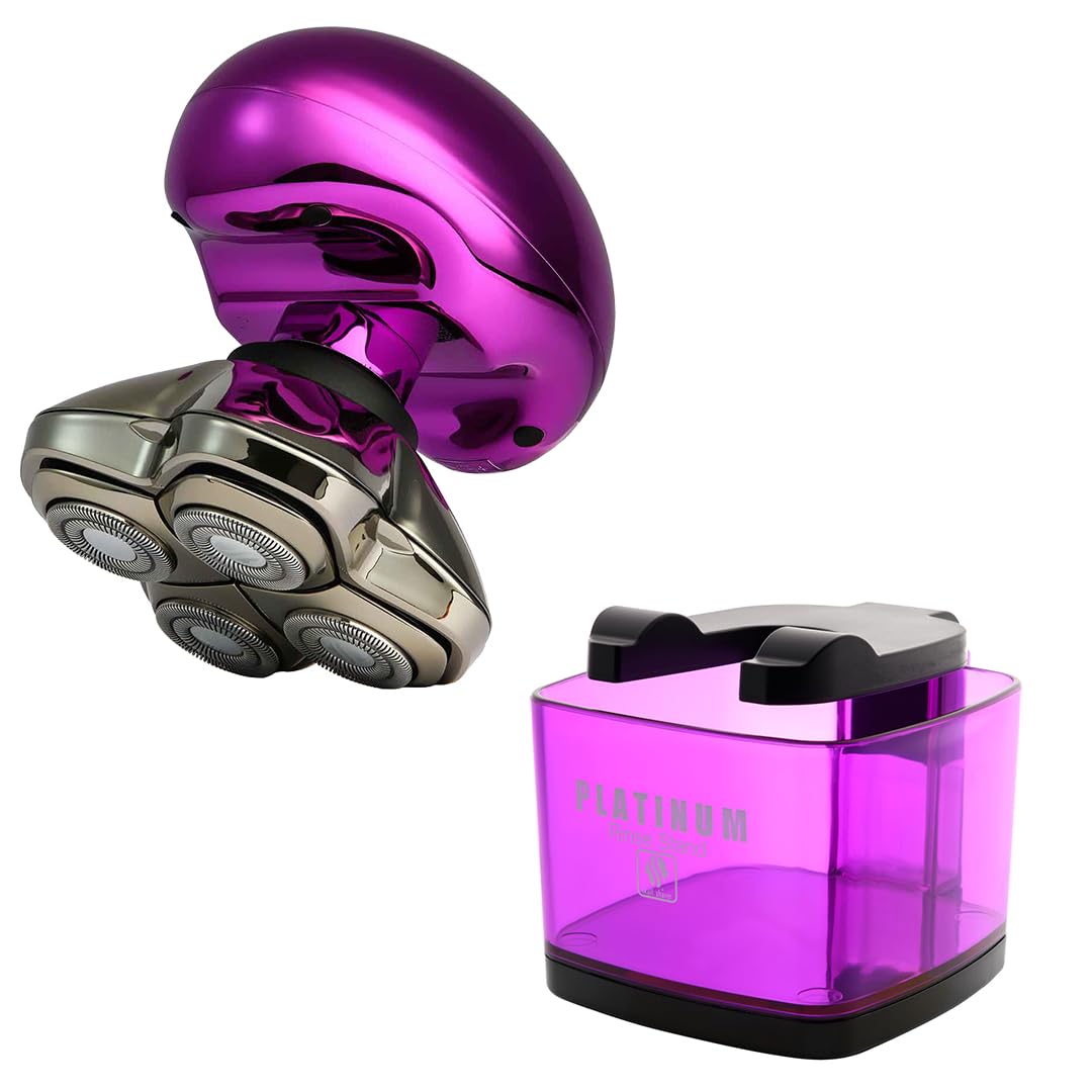 Skull Shaver Butterfly Kiss Pro & Butterfly Platinum Rinse Stand - Purple Electric Razor for Men | Perfect Gift for Dad, Husband, Boyfriend | Home & Travel Shaving Kit