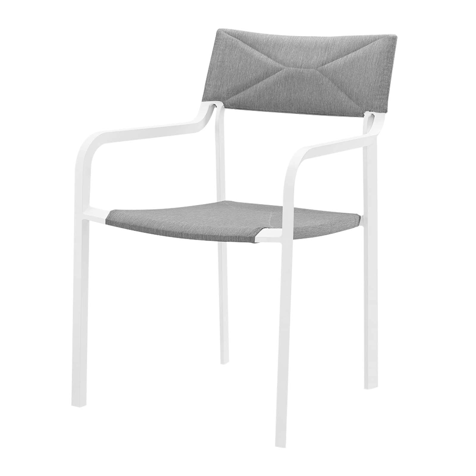 Modern White Grey Aluminum Metal Side Dining Chair Armchair for Outdoor Patio, Balcony, Bistro, and Garden Seating