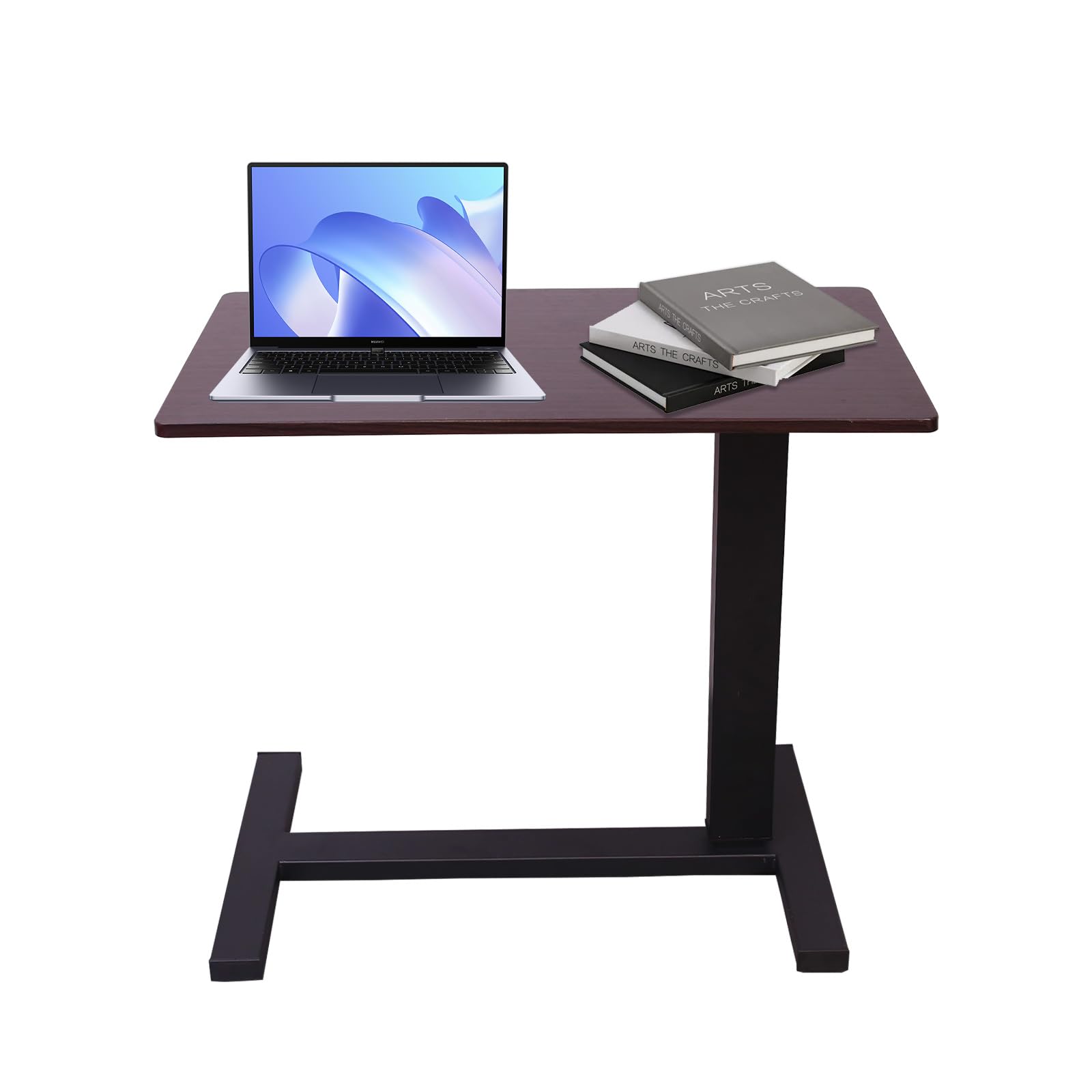 Adjustable Overbed Bedside Table with Swivel Wheels & Pneumatic Height Adjustment - Mobile Workstation for Home, Hospital & Office Use - Black Walnut Finish for Bedroom, Patient Care & Workspace Convenience
