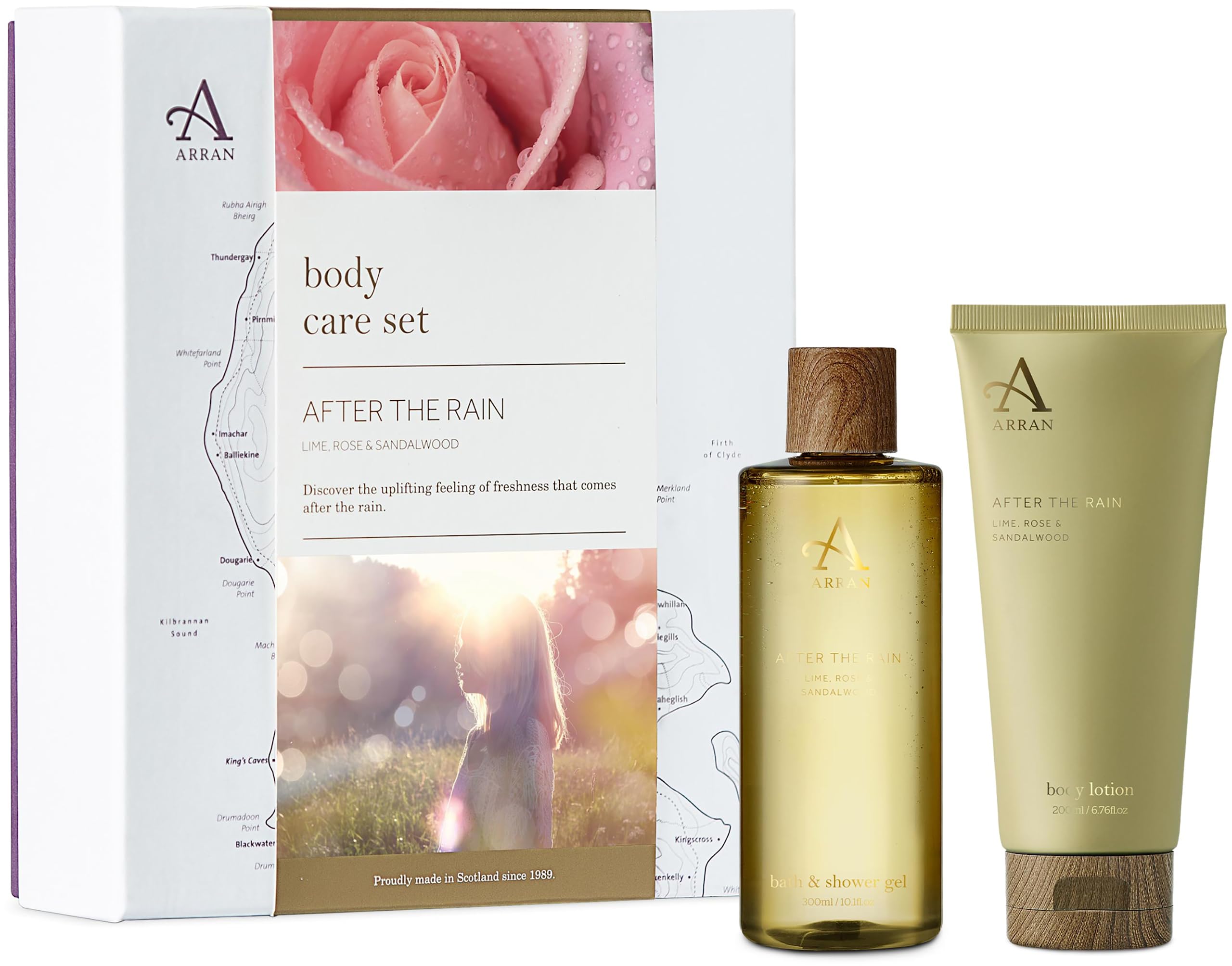 Arran After the Rain Body Gift Set - Sandalwood, Lime & Rose Scented Bath & Body Collection | Perfect for Spa Days, Relaxation & Romantic Gifts
