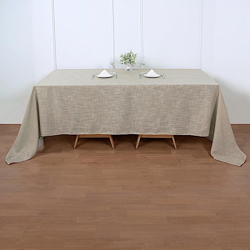 90x132 Inch Rectangular Premium Faux Burlap Polyester Tablecloth - Washable & Wrinkle-Resistant for Dining Tables, Parties, and Home Decor