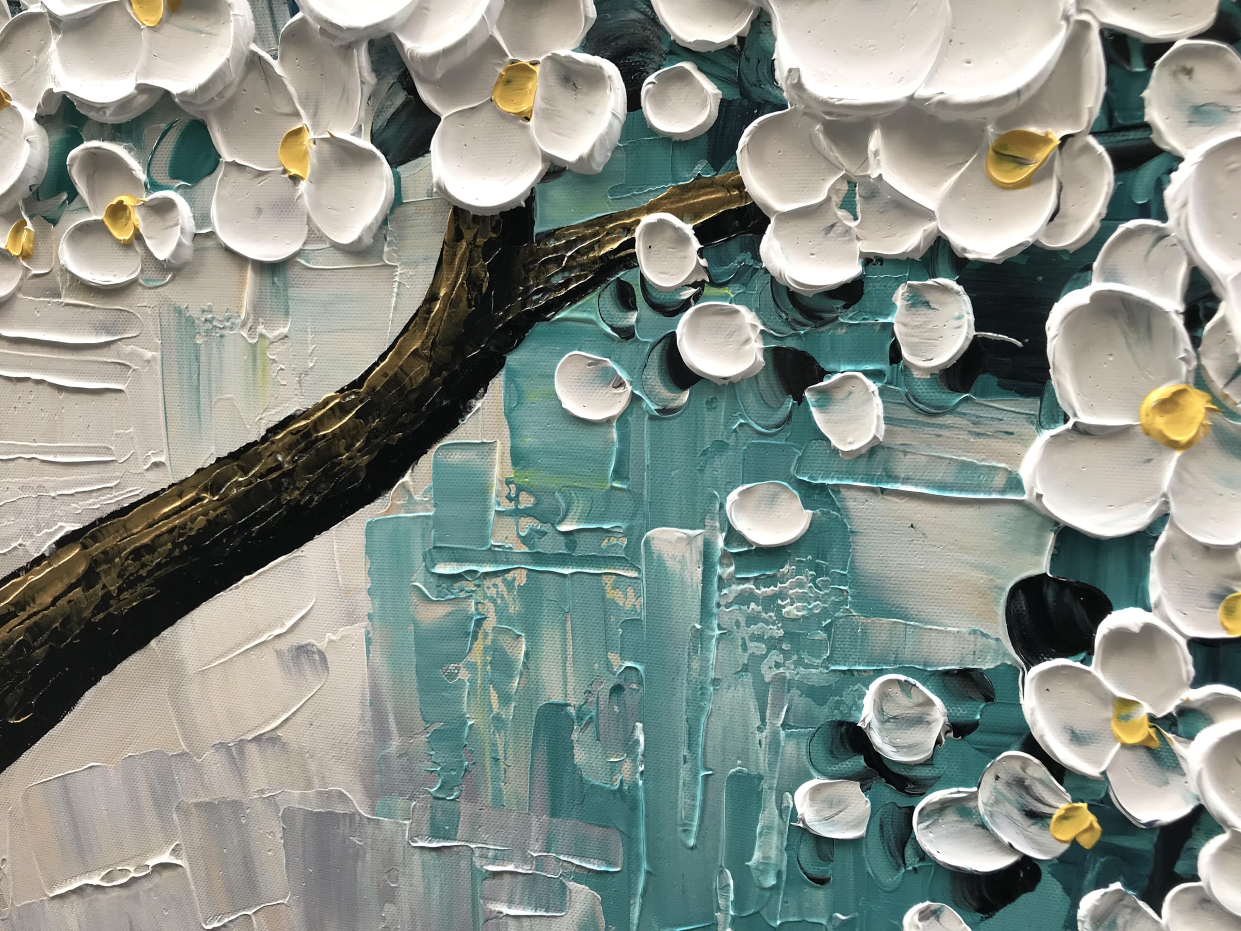 3D Abstract White Flower Tree Oil Painting - Textured Palette Knife Art - Modern Canvas Wall Decor for Living Room, Bedroom & Office (24x48 Inches) - Perfect for Home Decoration & Gift Giving