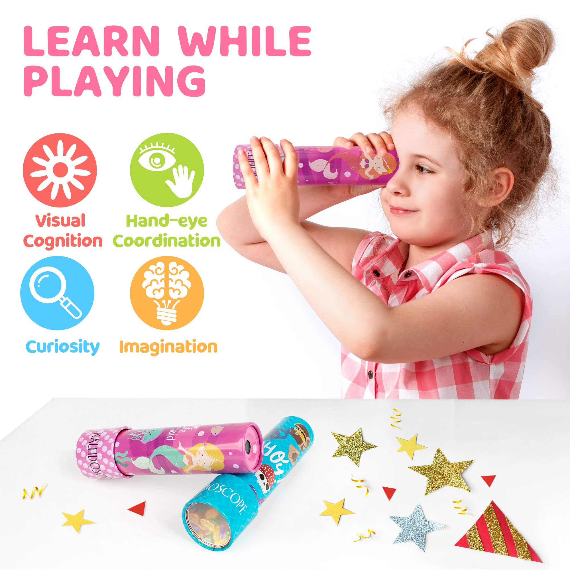 D-FantiX Classic Tin Kaleidoscope 2-Pack - Retro Educational Toys for Kids Birthday & Christmas Gifts