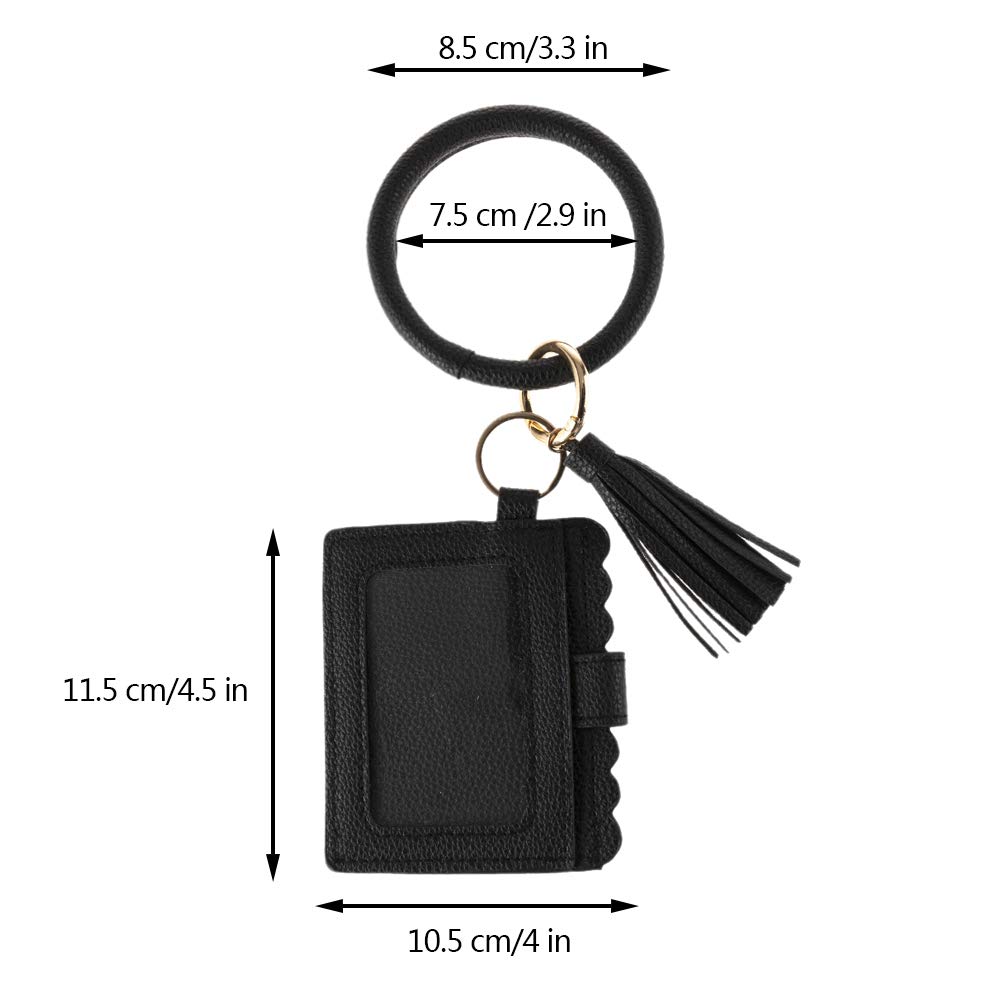 Women's Faux Leather Keychain Bracelet with Tassel - Round Key Ring, Wallet Purse & Card Holder Wristlet - Perfect for Everyday Use, Travel & Gift Giving