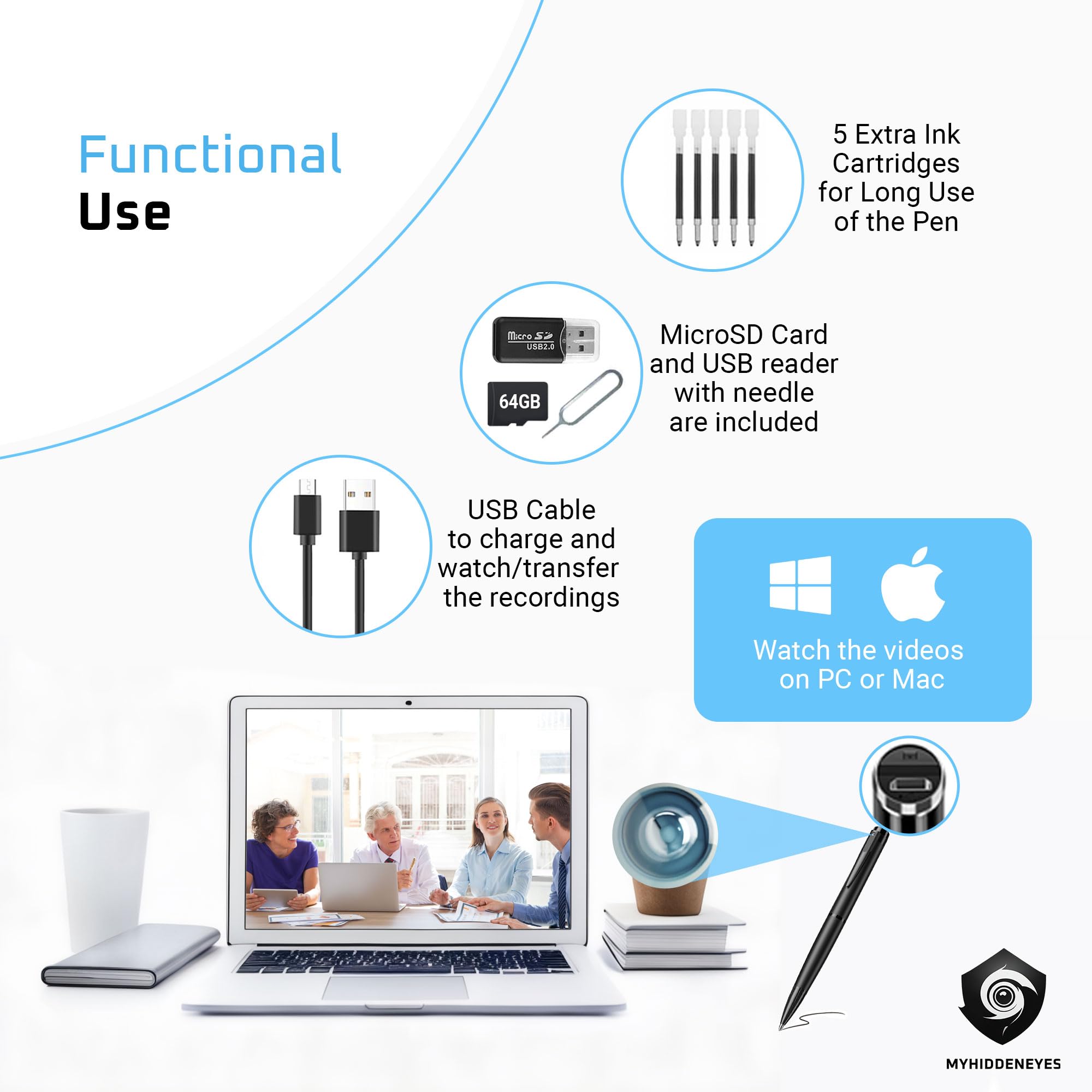 Mini Pen Camera - 1080P FHD Hidden Spy Camera with 64GB TF Card | Indoor Security & Nanny Surveillance | Perfect for Home, Office & Covert Recording