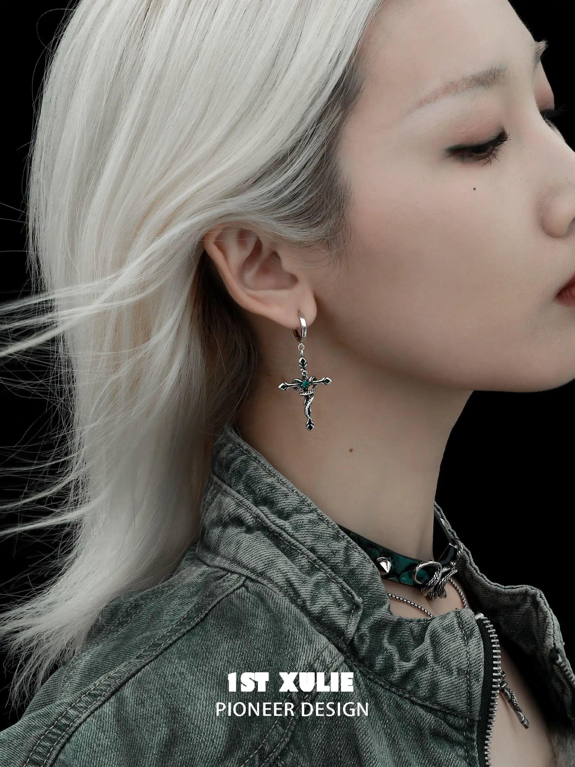 18k Platinum Plated Snake Bite Pendant Earrings for Women - Gothic Jewelry for Parties, Halloween & Alternative Fashion