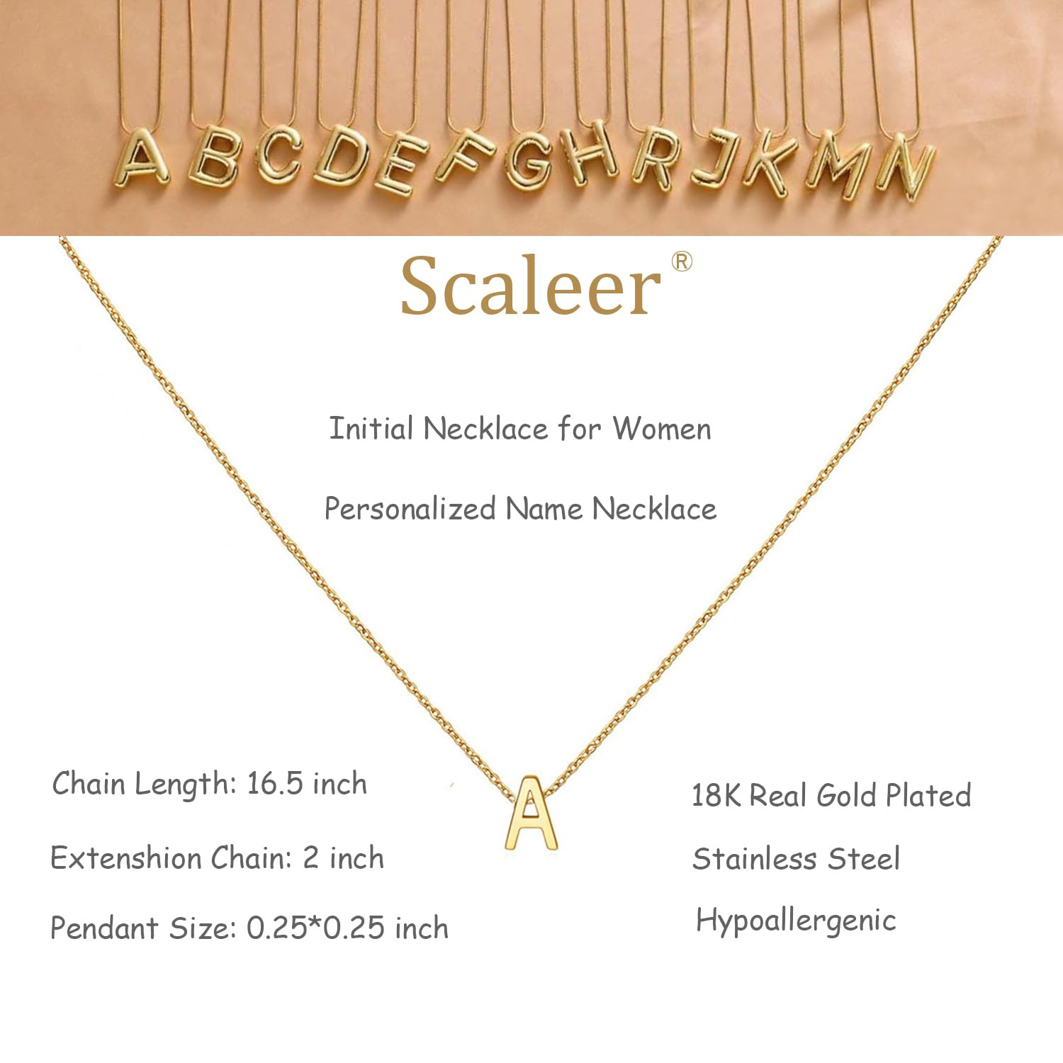 18K Gold Plated Small Initial Necklace - Personalized Stainless Steel Monogram Name Necklace for Women | Perfect Gift for Birthday, Anniversary & Everyday Elegance