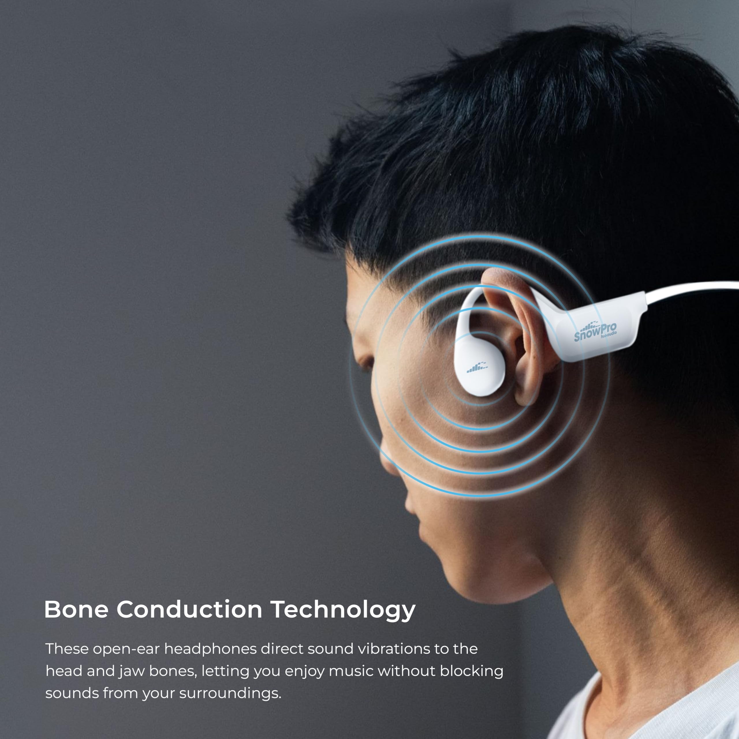 H2O Audio Snow PRO Bone Conduction Bluetooth Open Ear Headphones with MP3 Player - IPX8 Waterproof Wireless Sports Headset for Skiing, Snowboarding, Running, Cycling & Workout - Comfortable Secure Fit (White) - Perfect for Outdoor Winter Sports & Active Lifestyle
