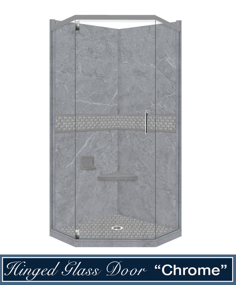 Premium Grio Marble Jewel Neo Shower Enclosure Kit - Modern Frameless Glass Bathroom Upgrade for Luxury Homes & Spa Retreats