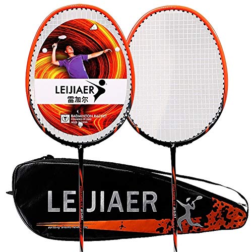LEIJIAER 8500 Carbon Composite Badminton Racket Set with 2 Sweatbands - Professional Badminton Racket for Adults & Beginners - Perfect for Indoor/Outdoor Games, Training & Tournaments (Color: Black/Red)