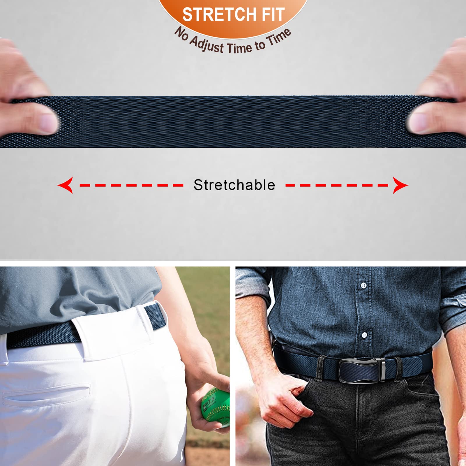BULLIANT Men's Golf Belt - Stretch Nylon Ratchet Belt for Golf & Hiking