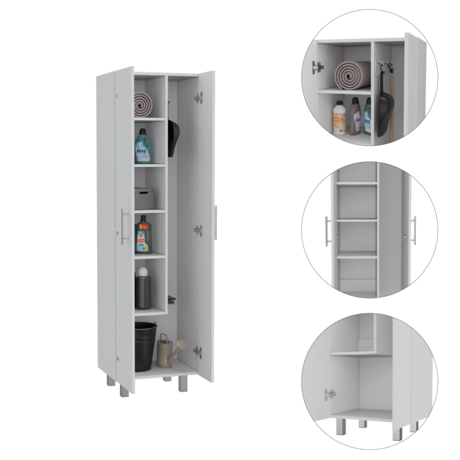 White Bacoa Cleaning Cabinet with 5 Shelves & Broom Hangers - 71.3