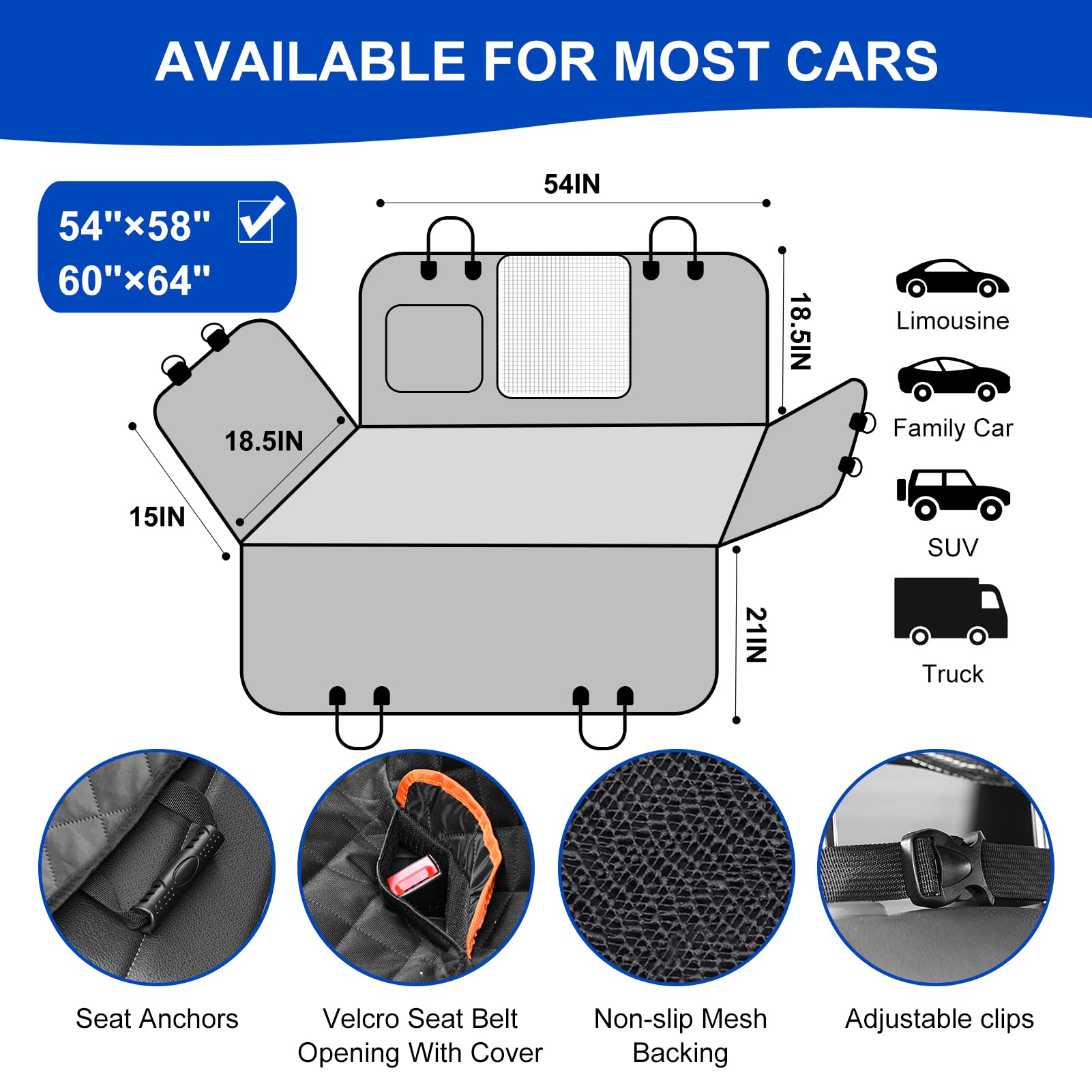 Premium 600D Waterproof Dog Car Seat Cover - Scratchproof & Nonslip Pet Backseat Protector for Cars, SUVs, Trucks (54