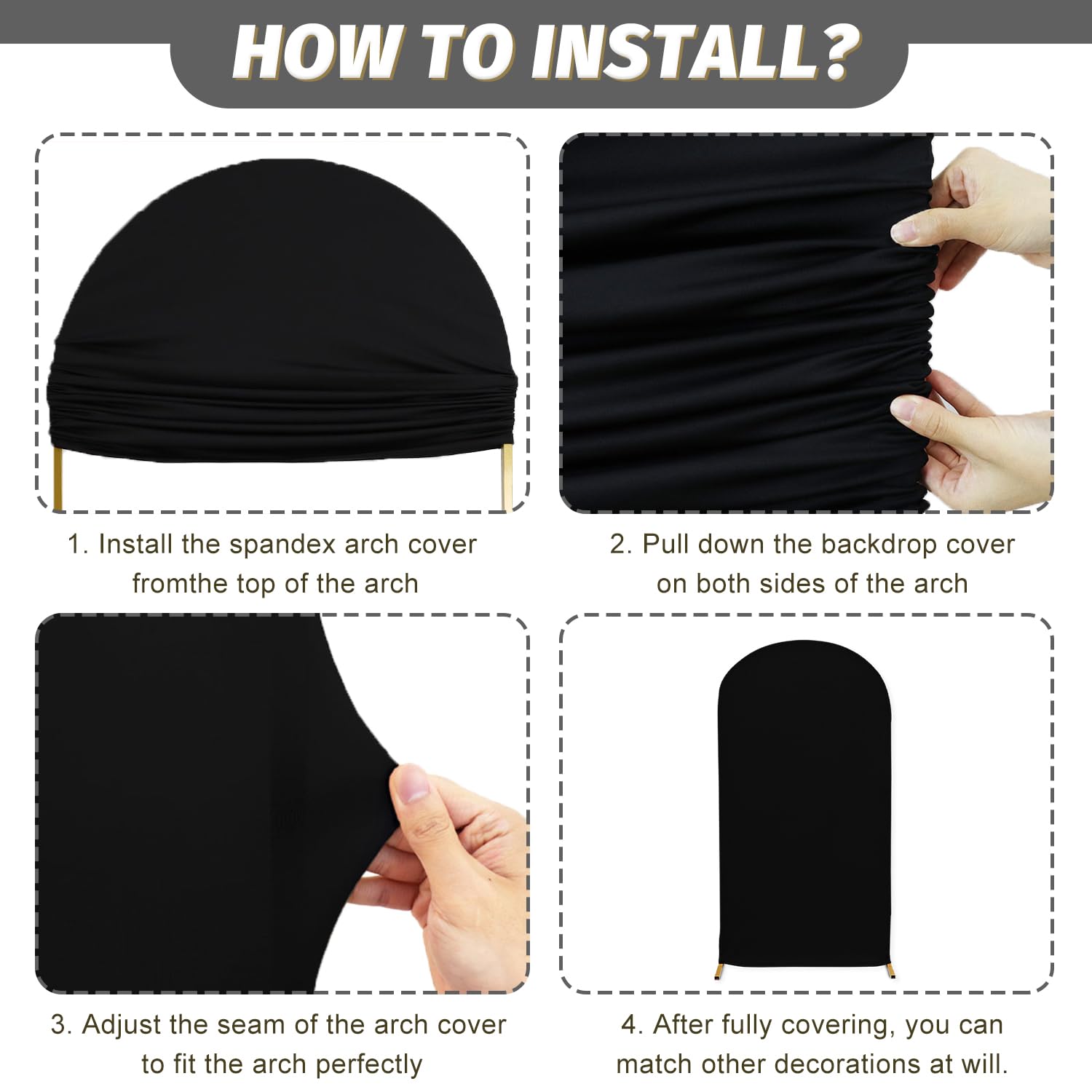 MODFUNS Black Wedding Arch Cover 2.1x5ft - Round Top Fabric Backdrop for Banquet Reception, Chiara Style - Perfect for Outdoor Ceremonies, Garden Weddings & Photo Shoots