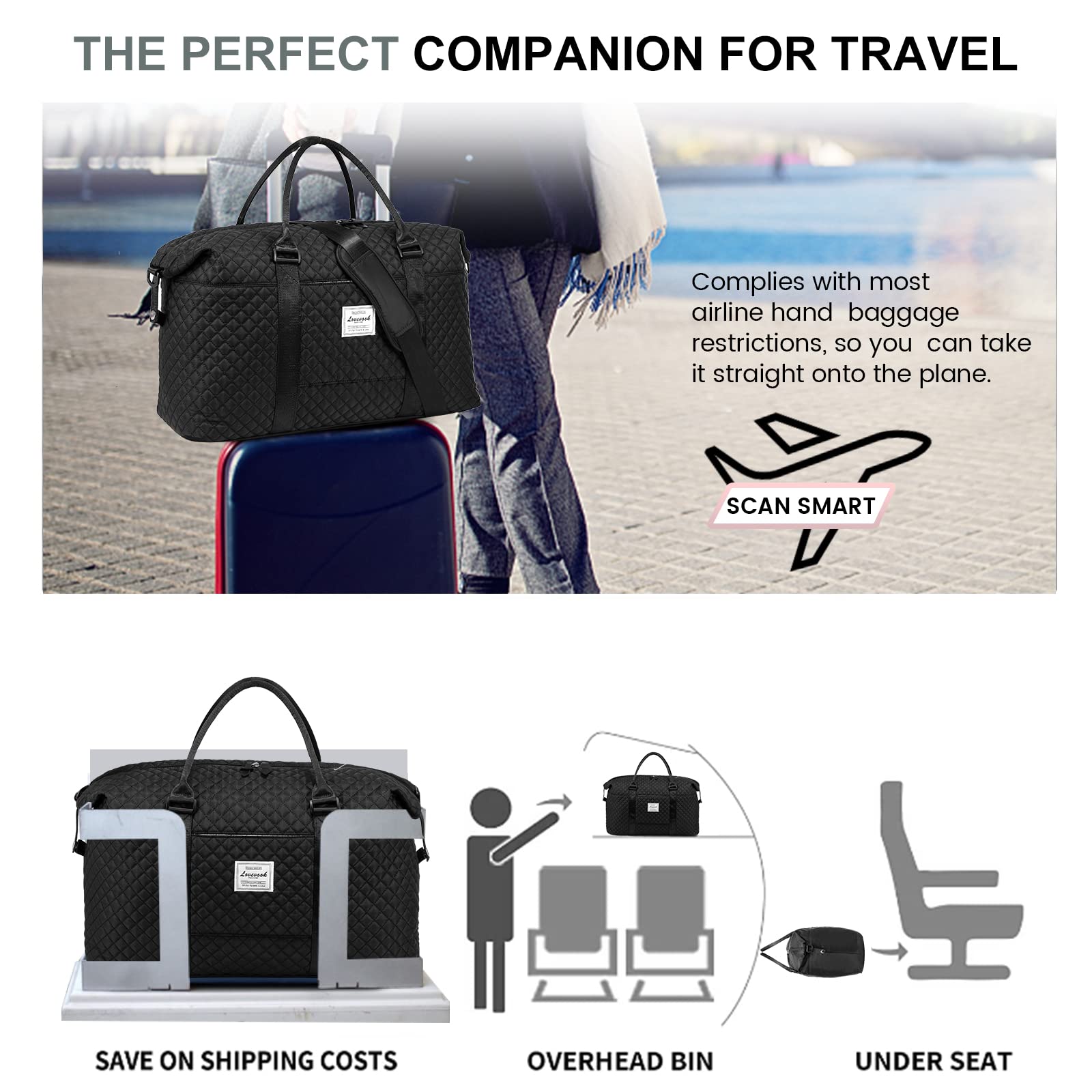 LOVEVOOK Women's Weekender Bag - Stylish Travel Tote, Gym Duffel & Carry On Bag with Free Toiletry Pouch | Perfect for Weekend Getaways, Overnight Trips & Hospital Visits