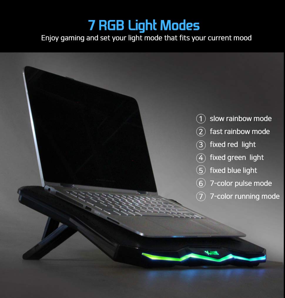 LETUSTO Laptop Cooling Pad with Quiet 17dBA Fan - Portable Laptop Cooler Stand for 15'' to 17'' Notebooks, Ergonomic Adjustable Height for Gaming, Office & Home Use