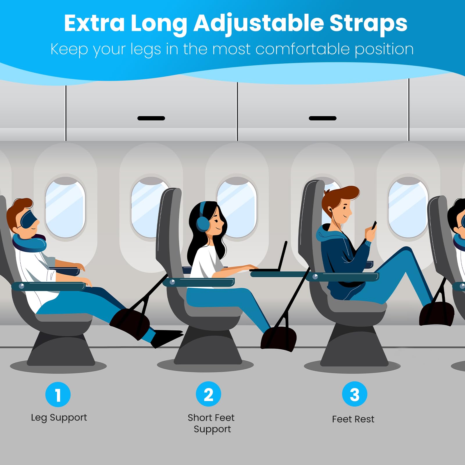 CELYST 2-Pack Airplane Foot Hammock for Travel - Portable Memory Foam Foot Rest for Long Flights, Kids & Adults - Perfect for Airplane, Office Desk & Home Use (Black+Black) | Travel Essentials & Comfort Accessories