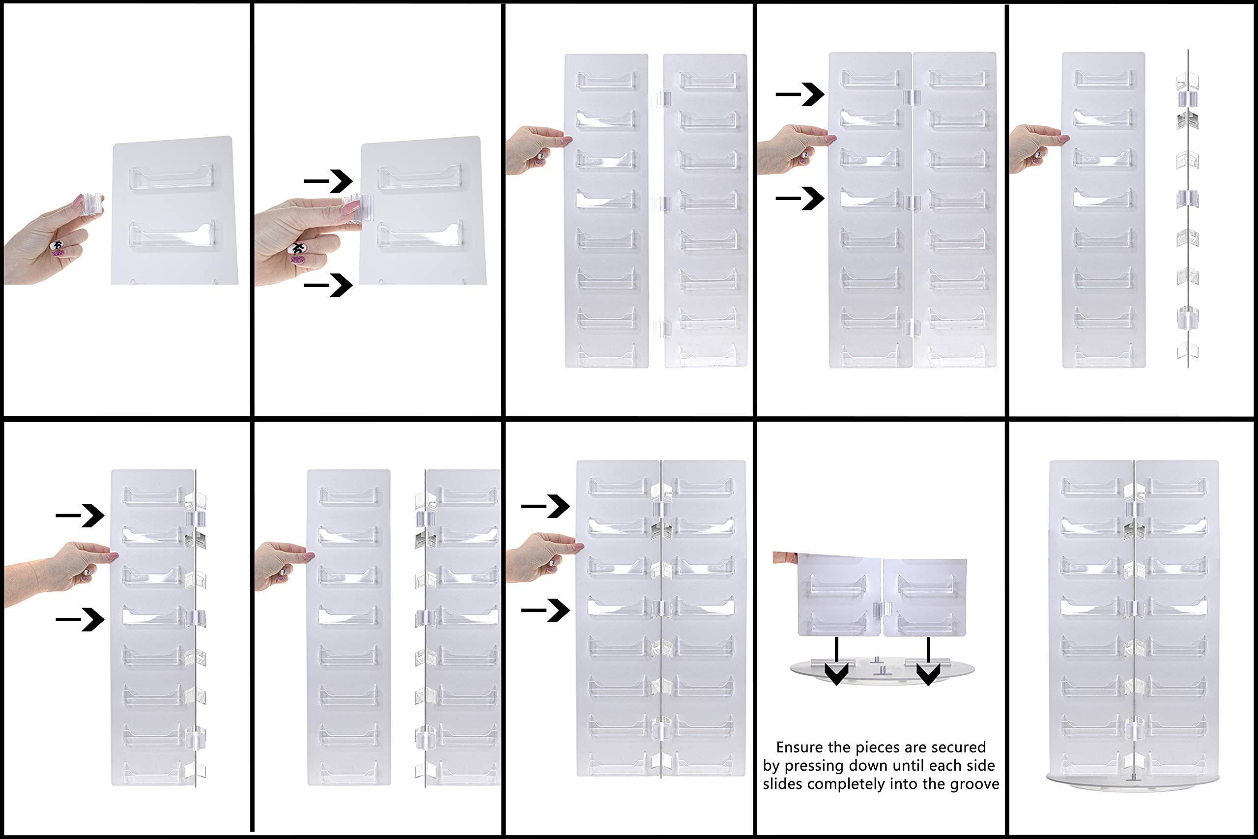 Clear Acrylic Spinning Business Card Holder with White PVC Base - 48 Slot Desk Display for 3.5