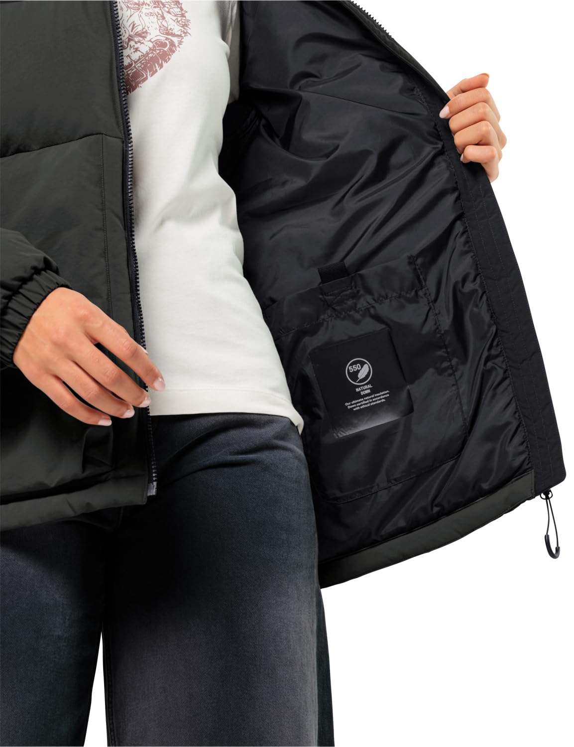Jack Wolfskin Unisex DELLBRUECK Down Jacket - Lightweight Warm Winter Coat for Men & Women, Water-Resistant, Granite Black, Size L - Perfect for Hiking, Skiing & Outdoor Adventures