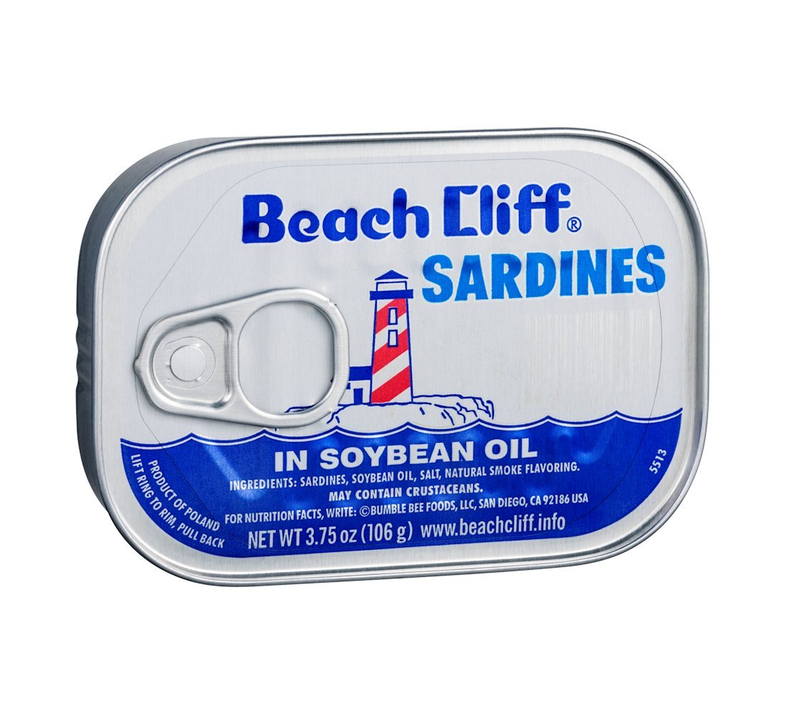 BEACH CLIFF Sardines in Soybean Oil - High Protein, Keto & Gluten Free Canned Food - Bulk Pack of 12 (3.75oz Cans) - Perfect for Camping, Emergency Kits & Healthy Snacking