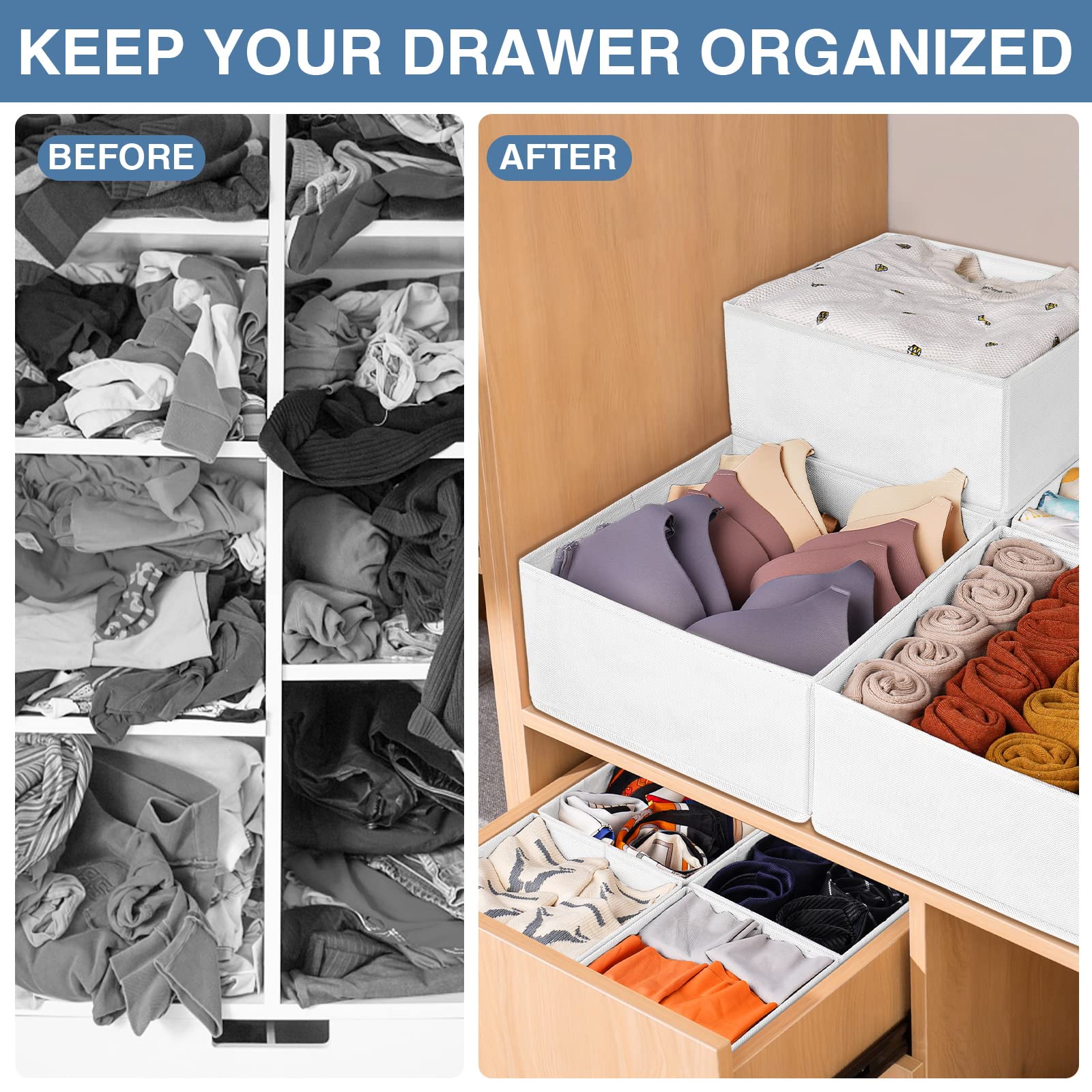 12-Pack Criusia Fabric Drawer Organizers for Clothes - Baby Clothes, Socks, Underwear & Bras Storage - Dresser Drawer Dividers for Nursery & College Dorm Organization - Perfect for Closet, Dresser & Small Space Storage