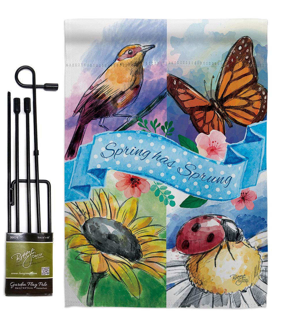 Floral Garden Flag Set with Metal Pole - Spring Decor for Outdoor Yard