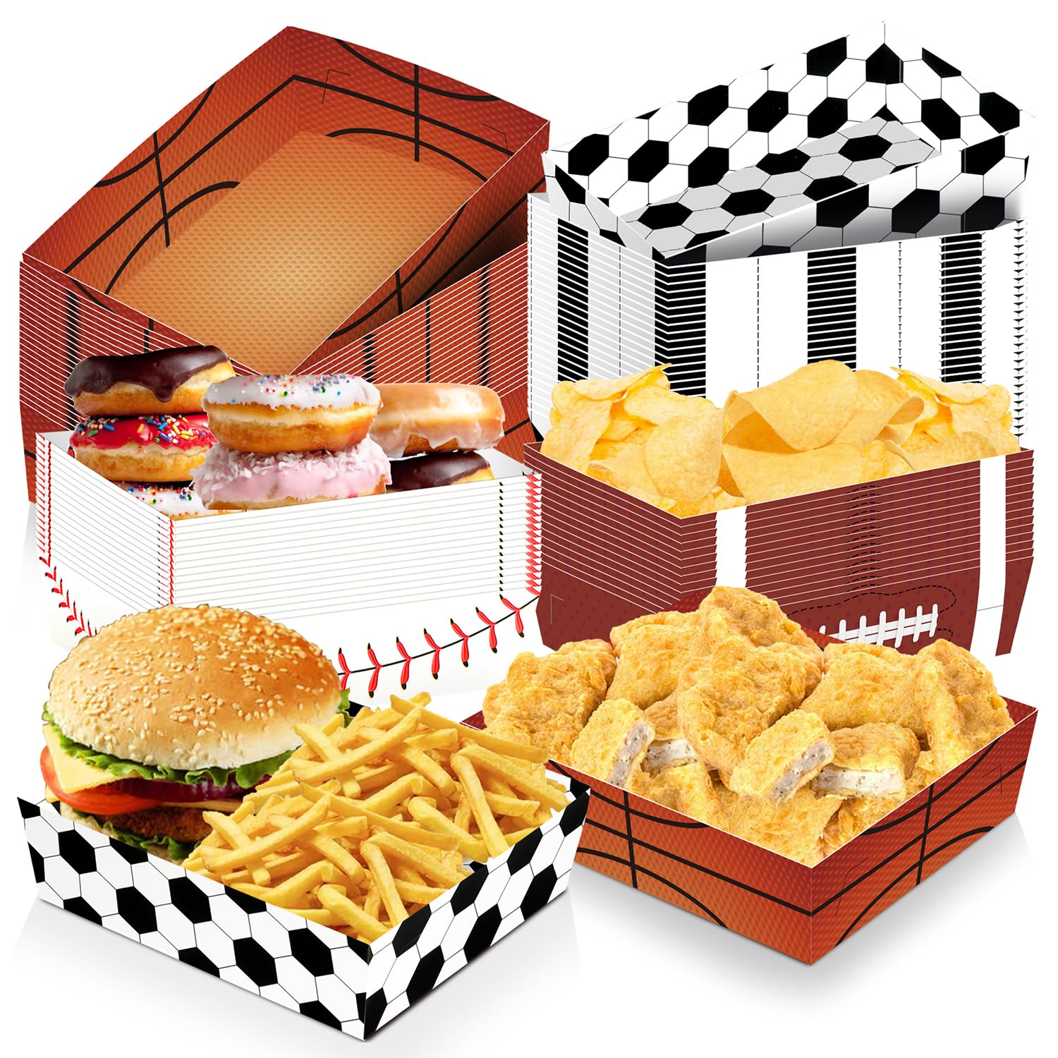 40PCS Sports Theme Party Supplies - Soccer Baseball Football Basketball Paper Plates & Food Trays for Birthday Decorations | Perfect for Kids Sports Themed Parties, Team Celebrations & Game Day Events