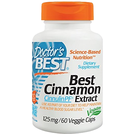 Doctor's Best Cinnamon Extract with CinnulinPF 125mg - 60 Vegan Capsules for Blood Sugar Support & Metabolism Boost | Ideal for Diabetics & Healthy Lifestyle