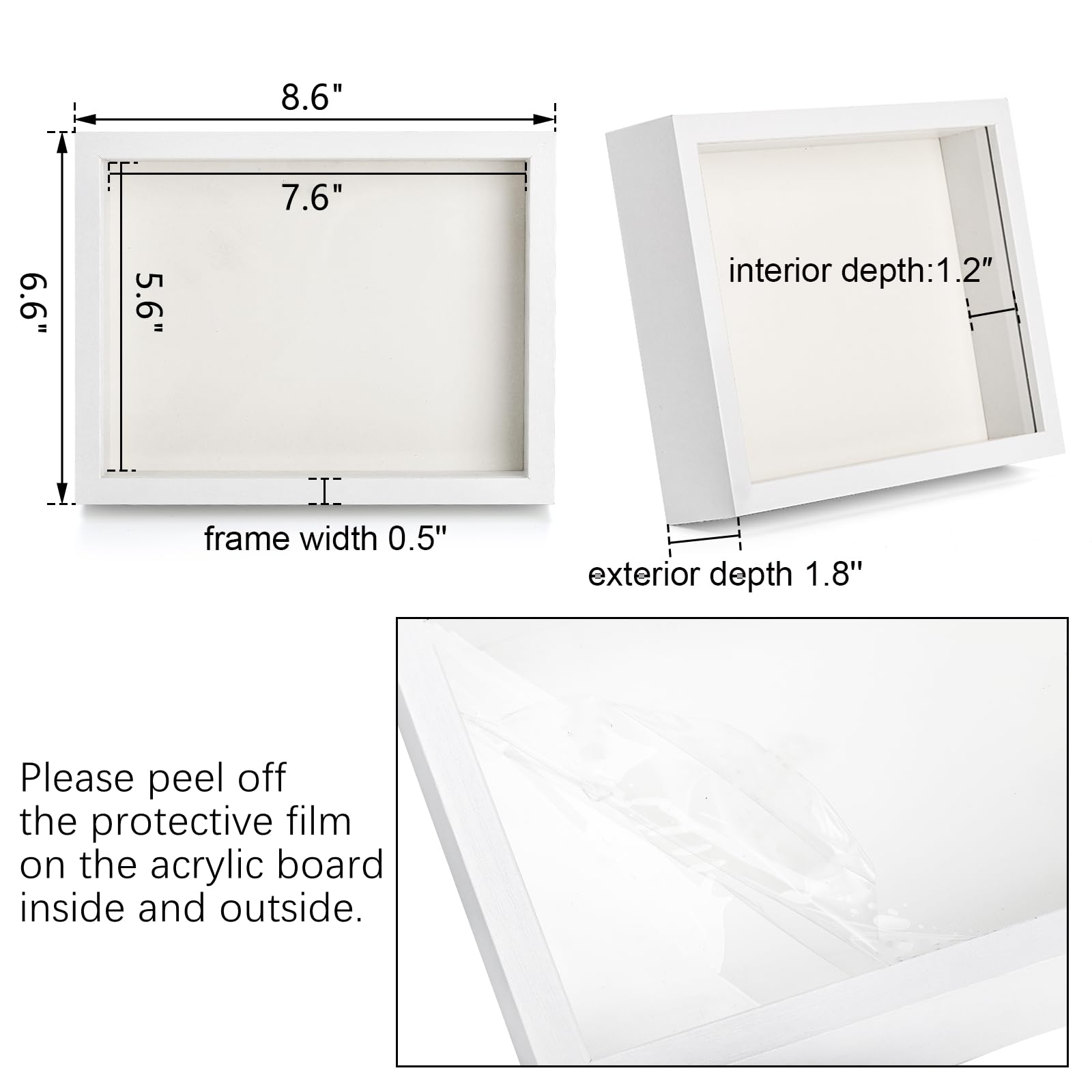 Hacaroa 4 Pack 8x6 Inch White Shadow Box Frame - Wooden Display Case for Photos, Bouquets, Medals, Awards - Perfect for Wall Decor, Tabletop Display, Wedding Keepsakes & Memorabilia Showcase
