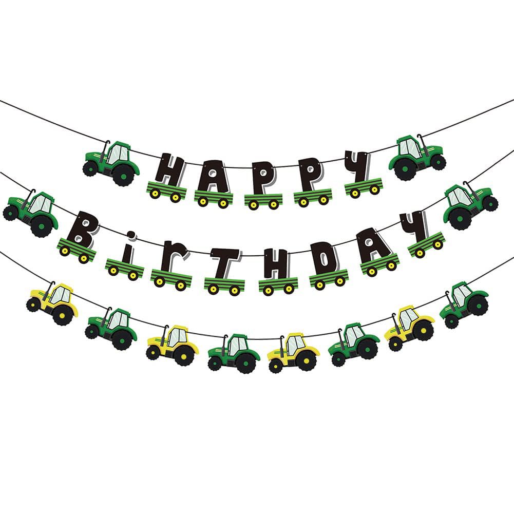 Green Tractor Happy Birthday Banner - Farm Theme Party Decorations for Kids, Baby Shower & Birthday Celebrations - Durable Garland for Indoor/Outdoor Farmhouse Decor