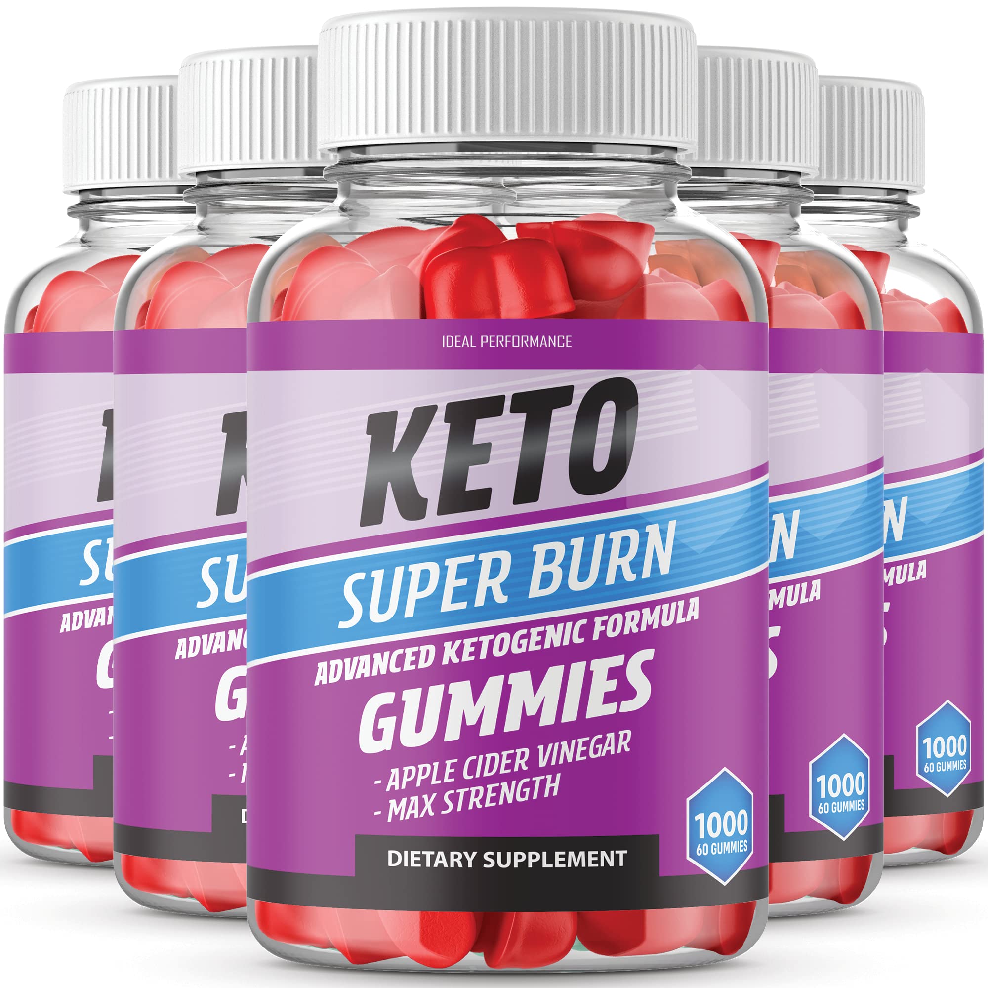 IDEAL PERFORMANCE (5 Pack) Ketos Super Burns Gummies - Apple Cider Vinegar ACV Keto Gummy Bears for Weight Loss & Energy Boost, 300 Count - Perfect for Keto Diet, Intermittent Fasting & Healthy Lifestyle