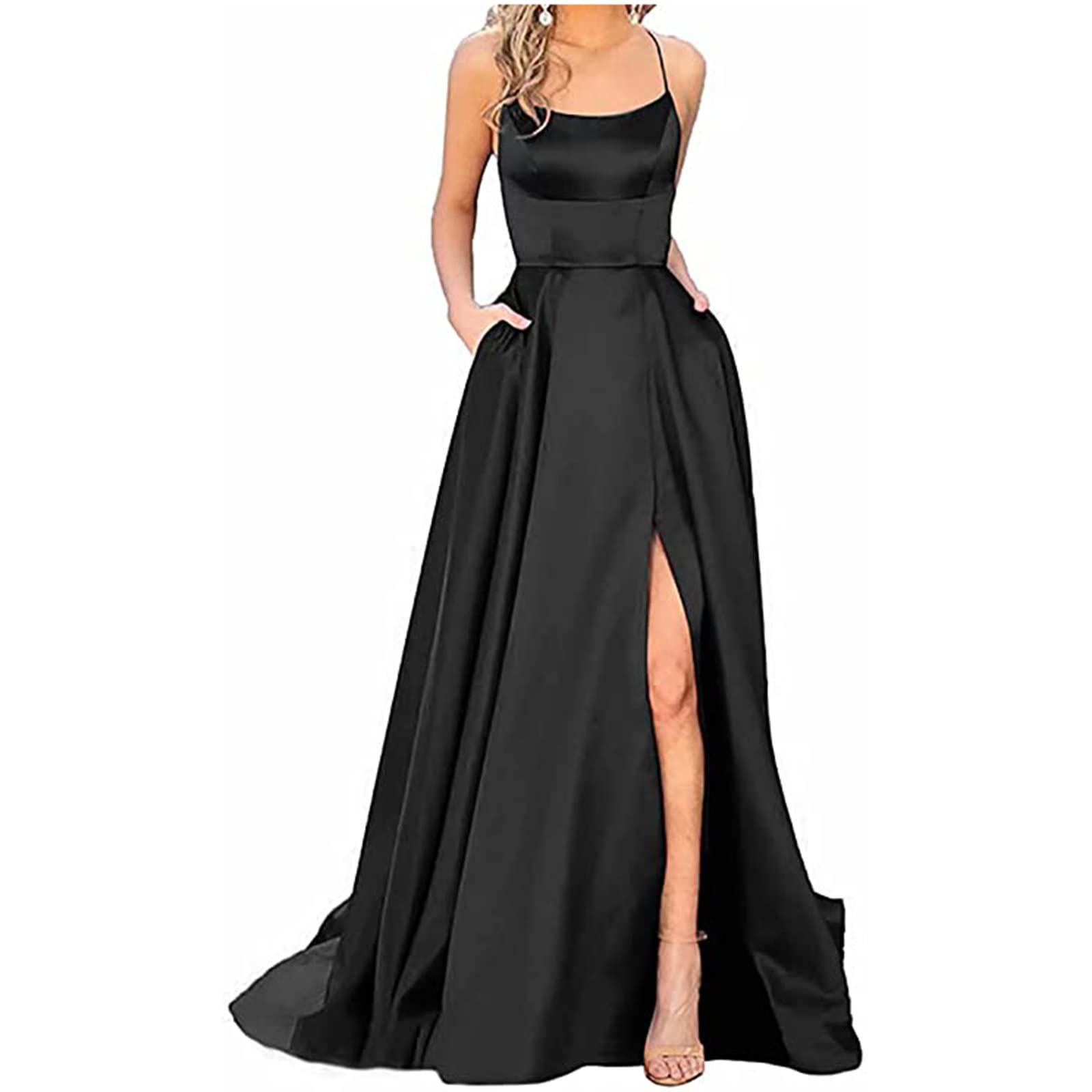 Elegant Off The Shoulder Formal Evening Dress for Women - Sexy Sleeveless Side Slit Maxi Gown for Wedding Guest, Party & Special Occasions