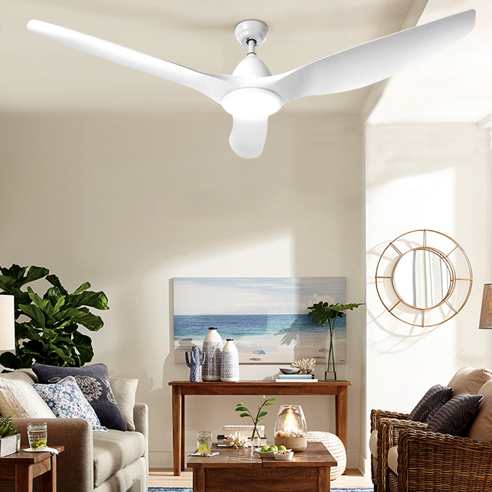 Devanti 64 Inch White Ceiling Fan with Light and Remote Control - DC Motor for Energy Efficiency - Perfect for Living Room, Bedroom, and Outdoor Patio
